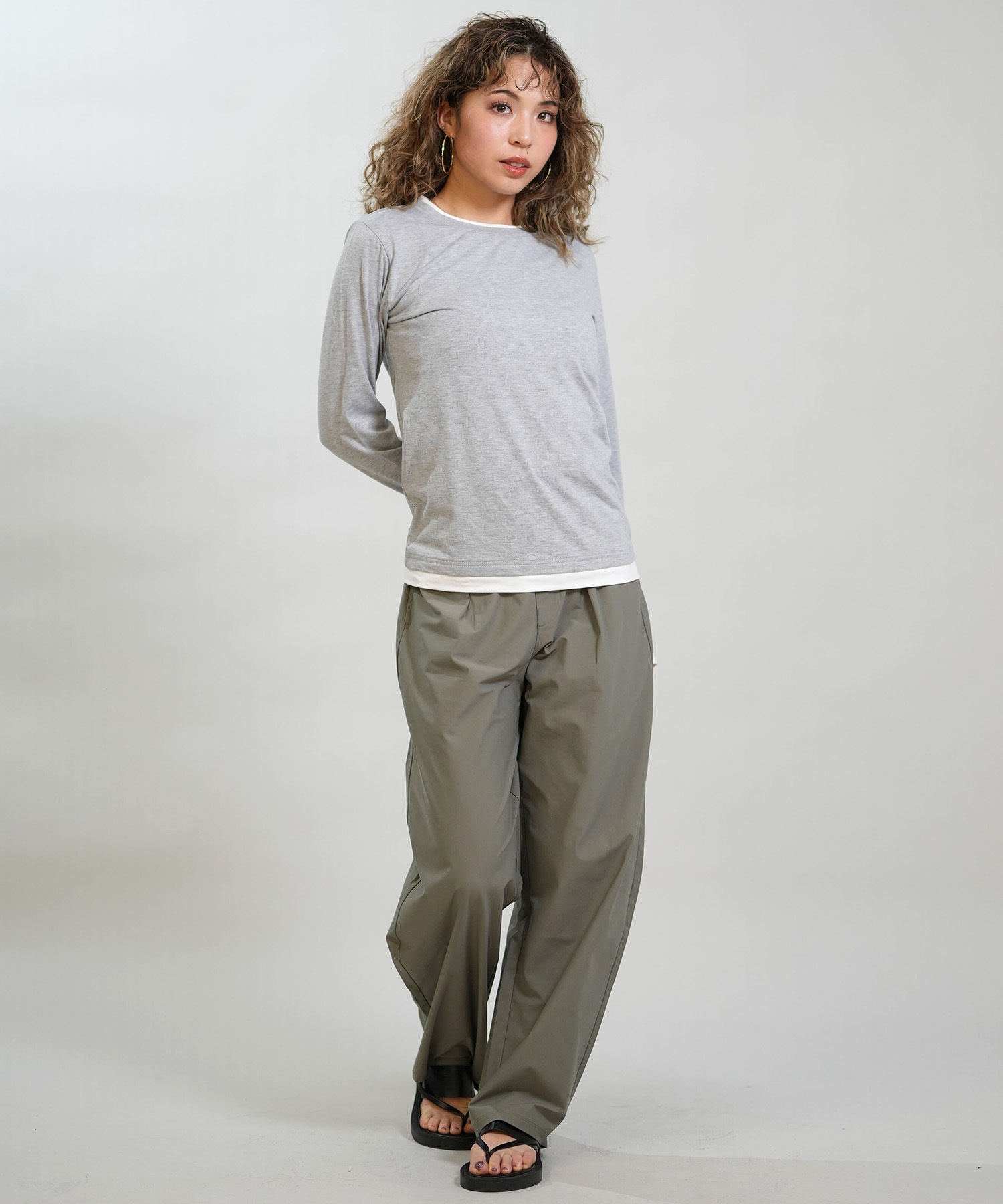 RIKKA FEMME リッカファム 長袖 Tシャツ ロンT レディース 重ね着風 UVカット 接触冷感 RF6S-2202(GRY-SM)