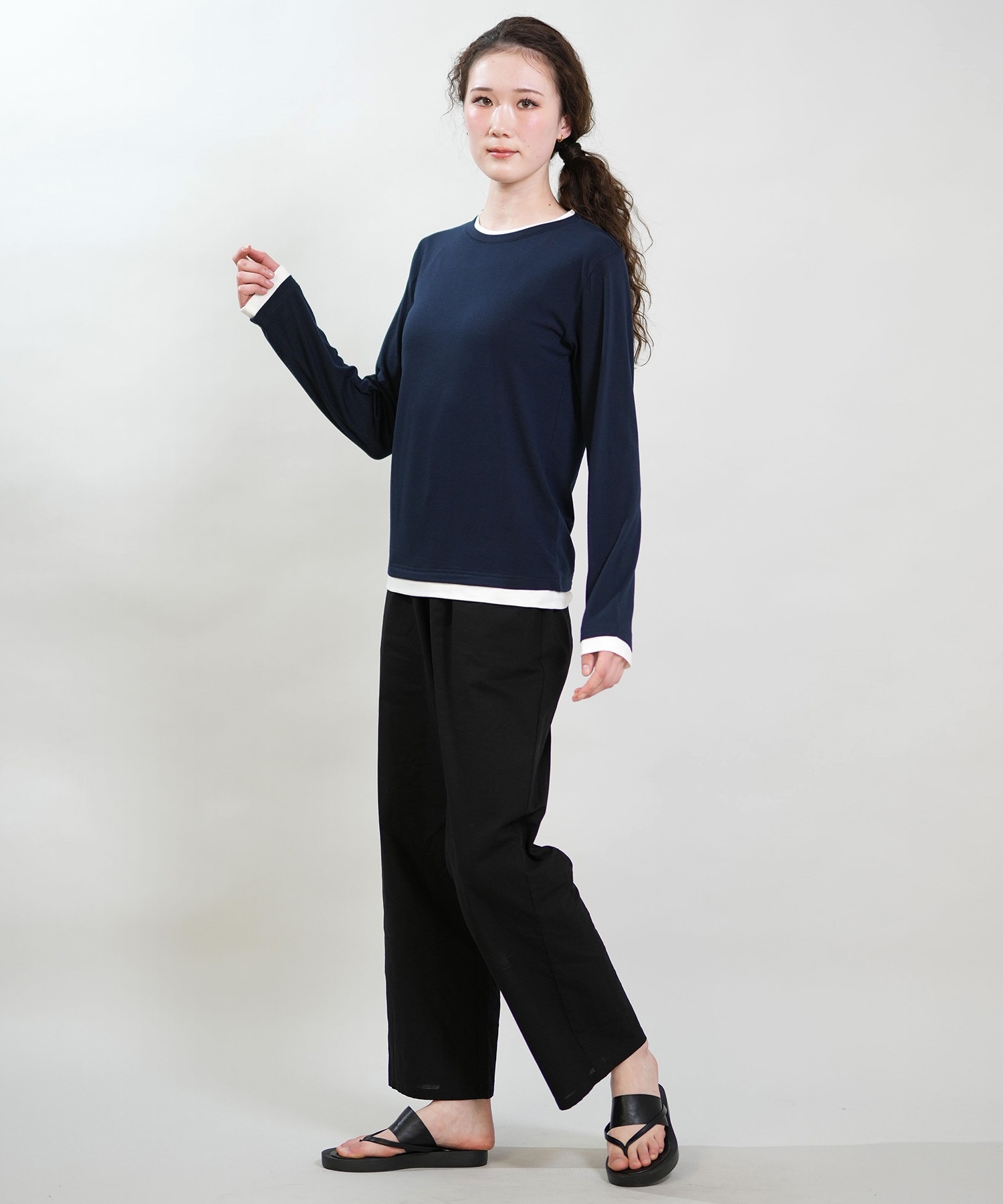 RIKKA FEMME リッカファム 長袖 Tシャツ ロンT レディース 重ね着風 UVカット 接触冷感 RF6S-2202(GRY-SM)