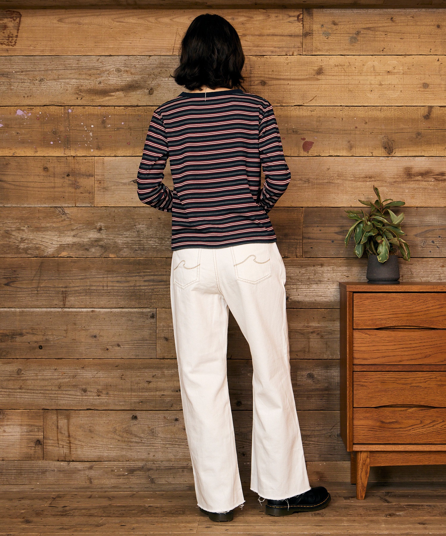 RIKKA FEMME リッカファム 長袖 Tシャツ ロンT レディース ロゴ刺繍 ボーダー柄 RF6F-2204(NVY-SM)