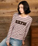 RIKKA FEMME リッカファム 長袖 Tシャツ ロンT レディース ロゴ刺繍 ボーダー柄 RF6F-2204(NVY-SM)