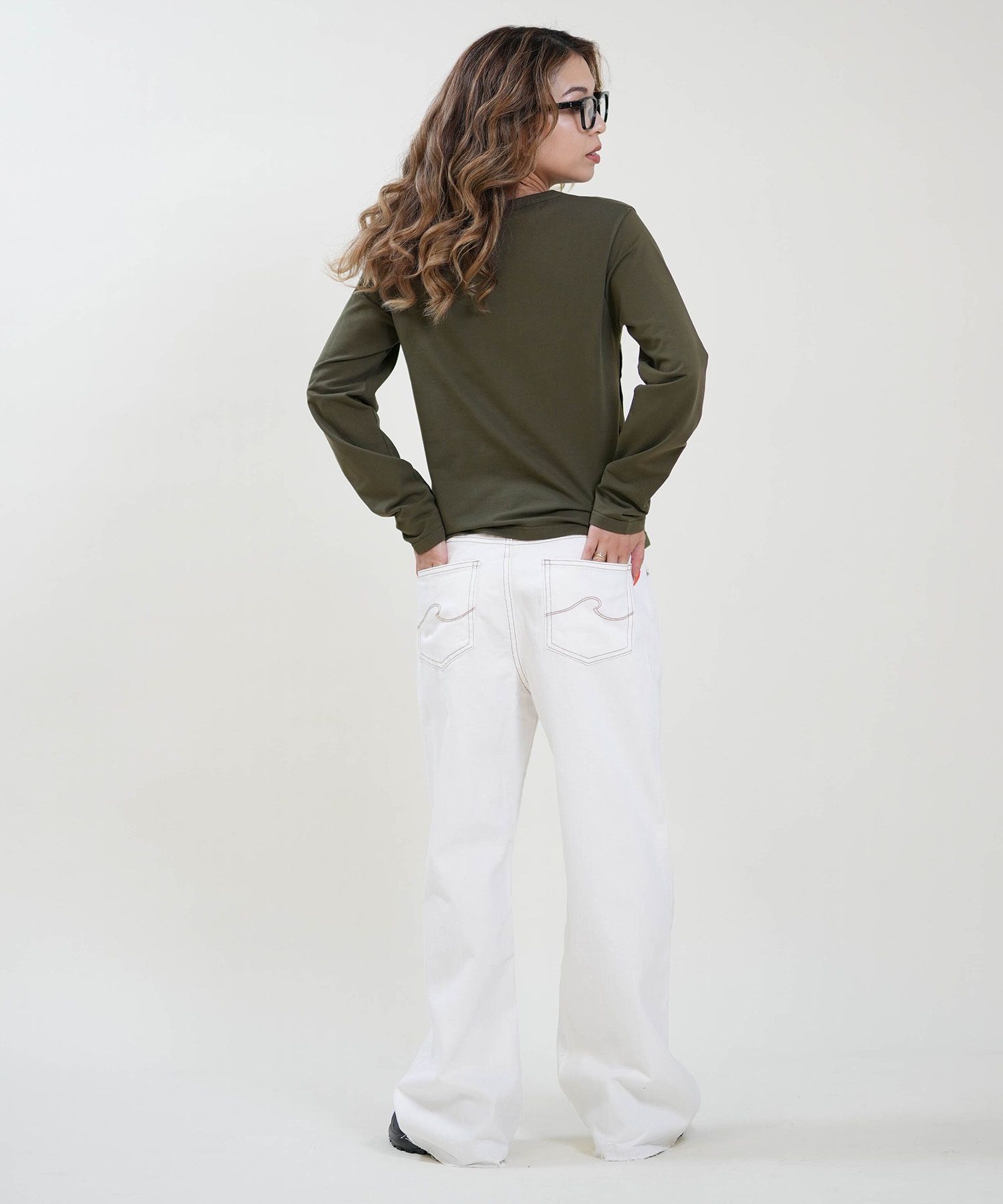 RIKKA FEMME リッカファム 長袖 Tシャツ ロンT レディース ワンポイント ロゴ リングドットボタン RF6F-2201(BLK-SM)