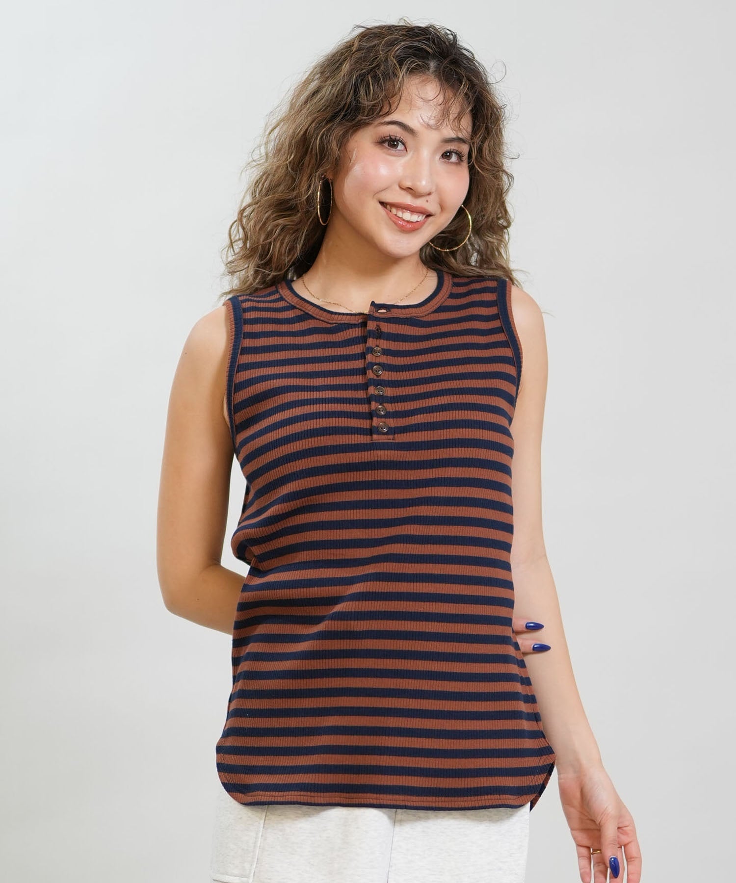 RIKKA FEMME リッカファム タンクトップ レディース ボーダー リブ ヘンリータンクトップ RF6S-2301(BR/NV-FREE)