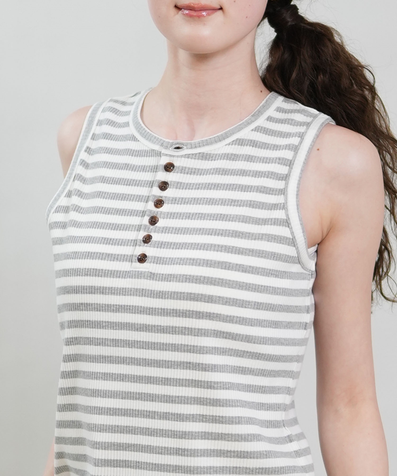RIKKA FEMME リッカファム タンクトップ レディース ボーダー リブ ヘンリータンクトップ RF6S-2301(BR/NV-FREE)