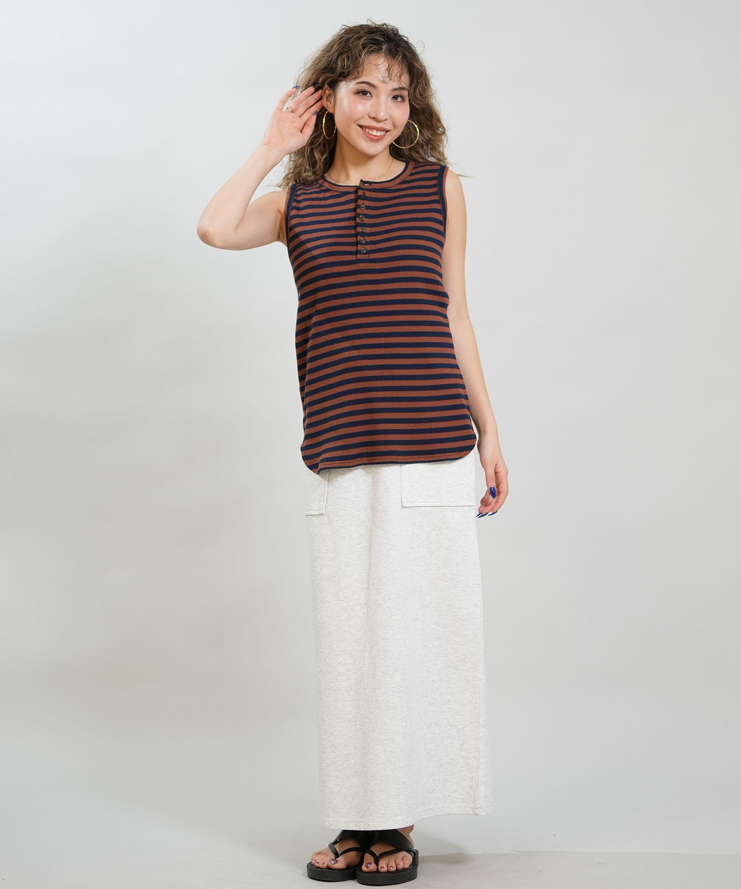 RIKKA FEMME リッカファム タンクトップ レディース ボーダー リブ ヘンリータンクトップ RF6S-2301(BR/NV-FREE)