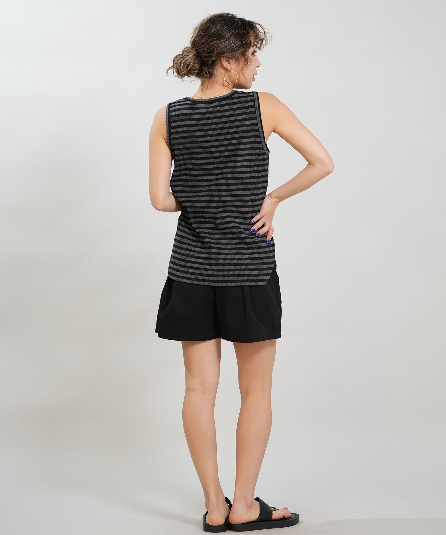 RIKKA FEMME リッカファム タンクトップ レディース ボーダー リブ ヘンリータンクトップ RF6S-2301(BR/NV-FREE)