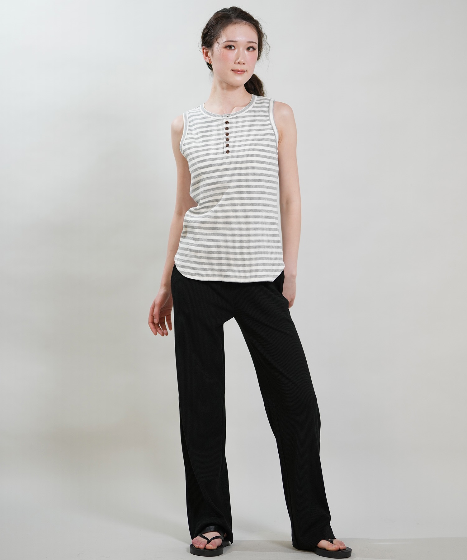 RIKKA FEMME リッカファム タンクトップ レディース ボーダー リブ ヘンリータンクトップ RF6S-2301(BR/NV-FREE)