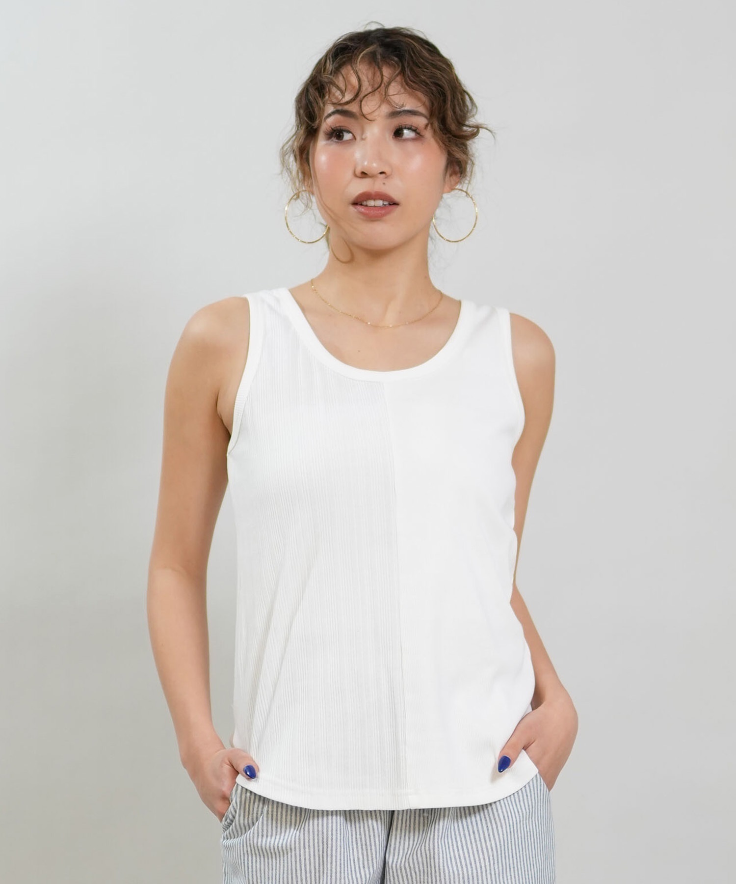 RIKKA FEMME リッカファム タンクトップ レディース リブ 切り替え RF6S-2302(BEG-FREE)