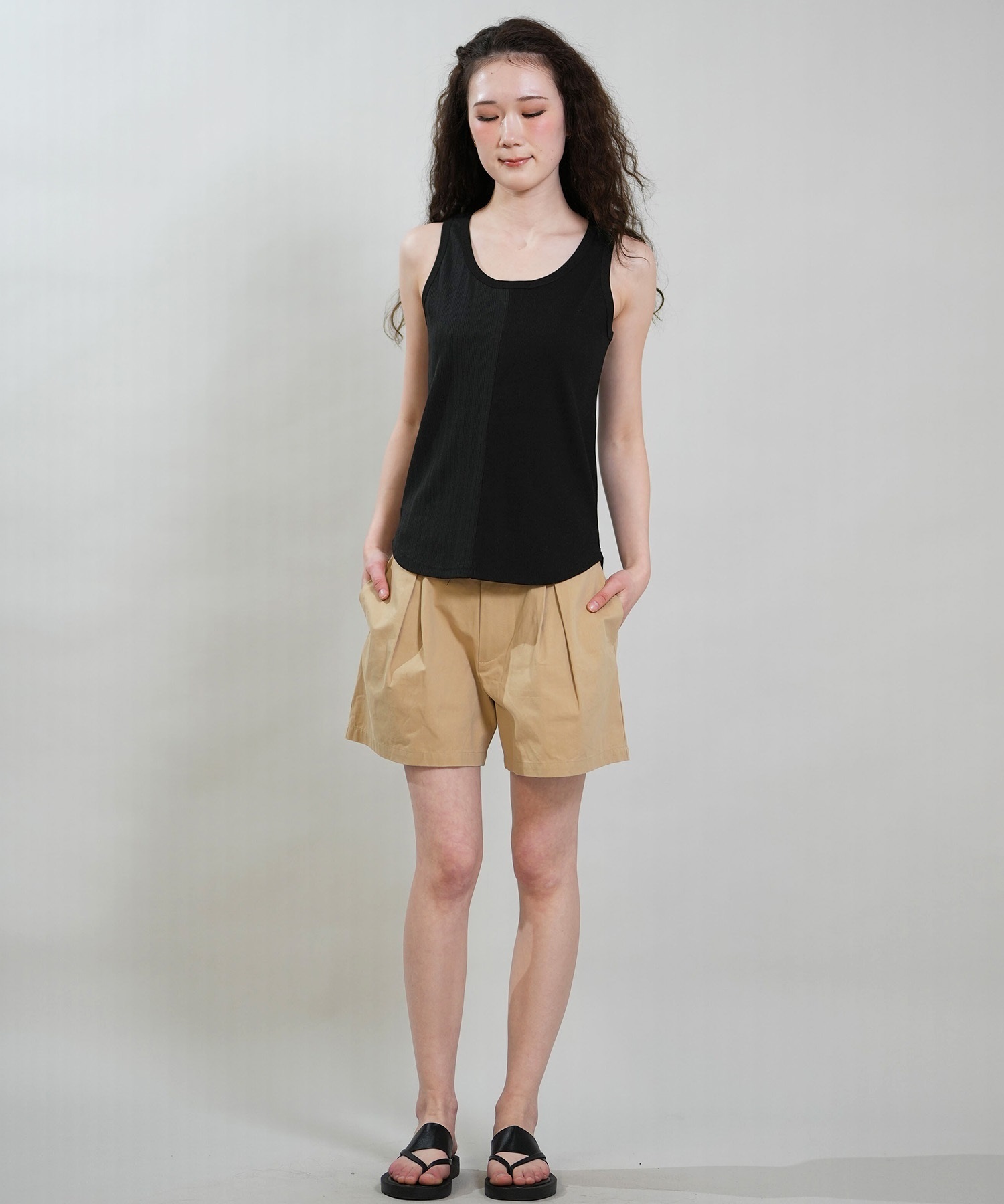 RIKKA FEMME リッカファム タンクトップ レディース リブ 切り替え RF6S-2302(BEG-FREE)