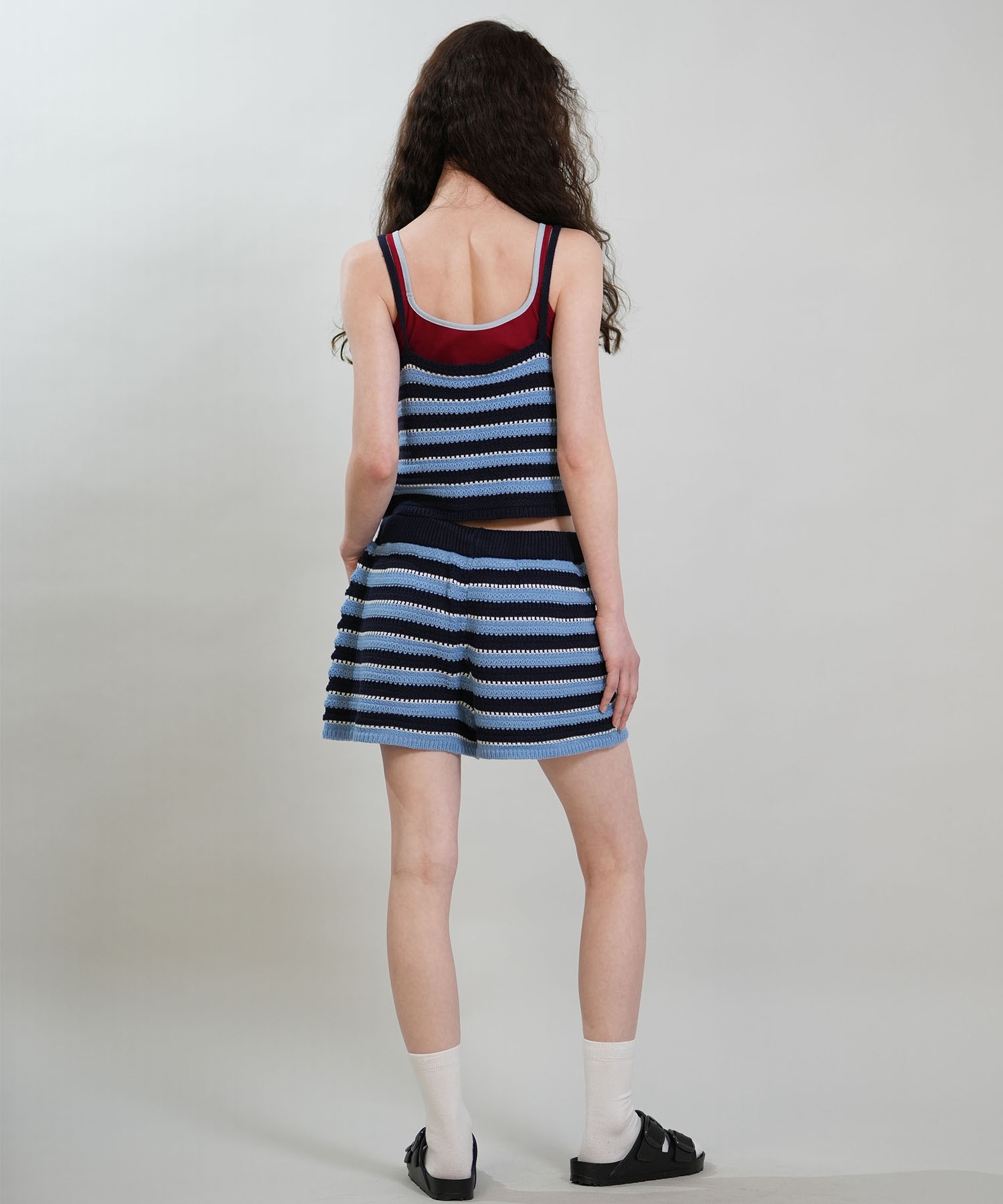 RIKKA FEMME リッカファム キャミソール レディース ニットキャミ ボーダー かぎ針編み セットアップ対応 RF6S-2303(BLU-FREE)