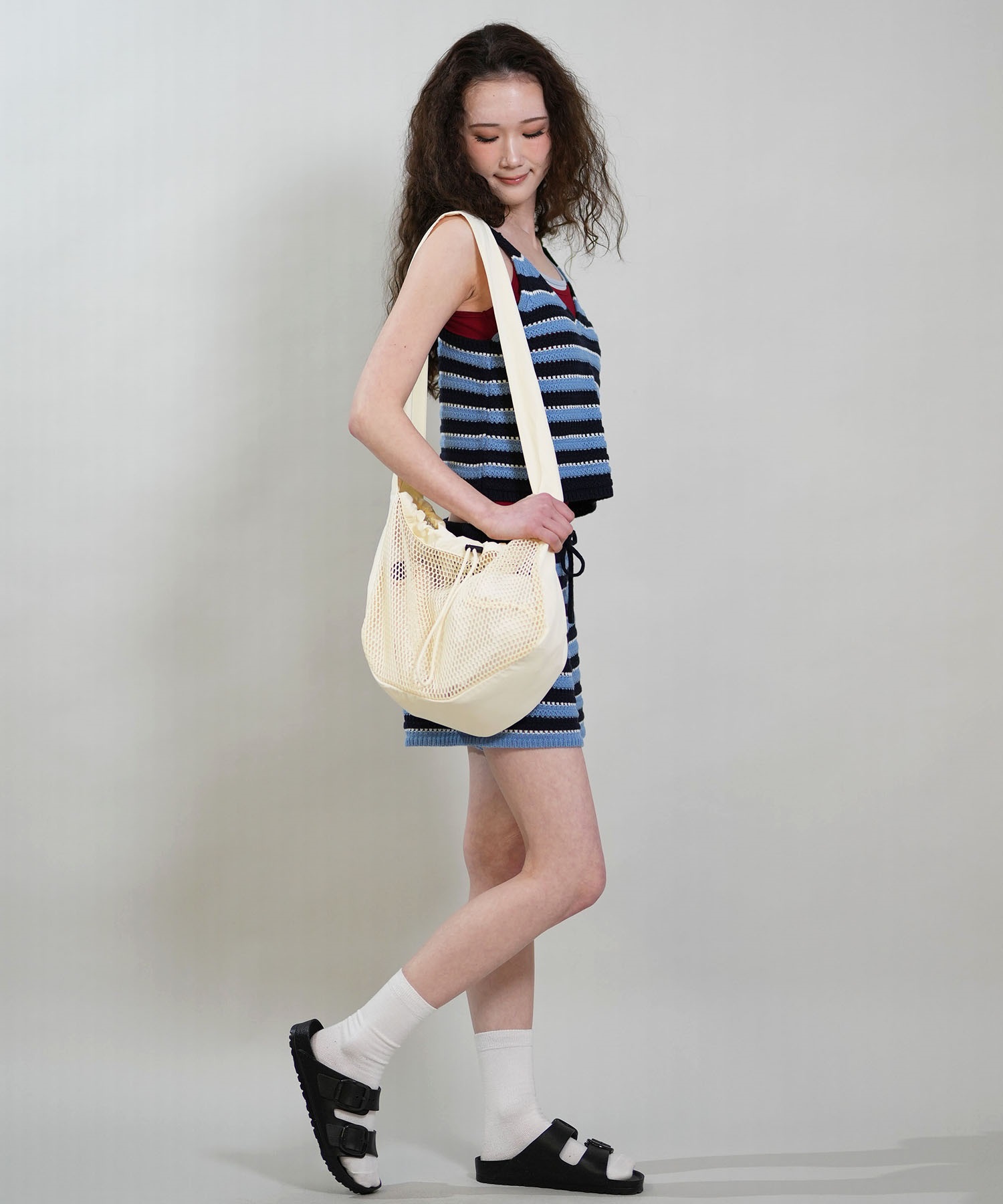 RIKKA FEMME リッカファム キャミソール レディース ニットキャミ ボーダー かぎ針編み セットアップ対応 RF6S-2303(BLU-FREE)