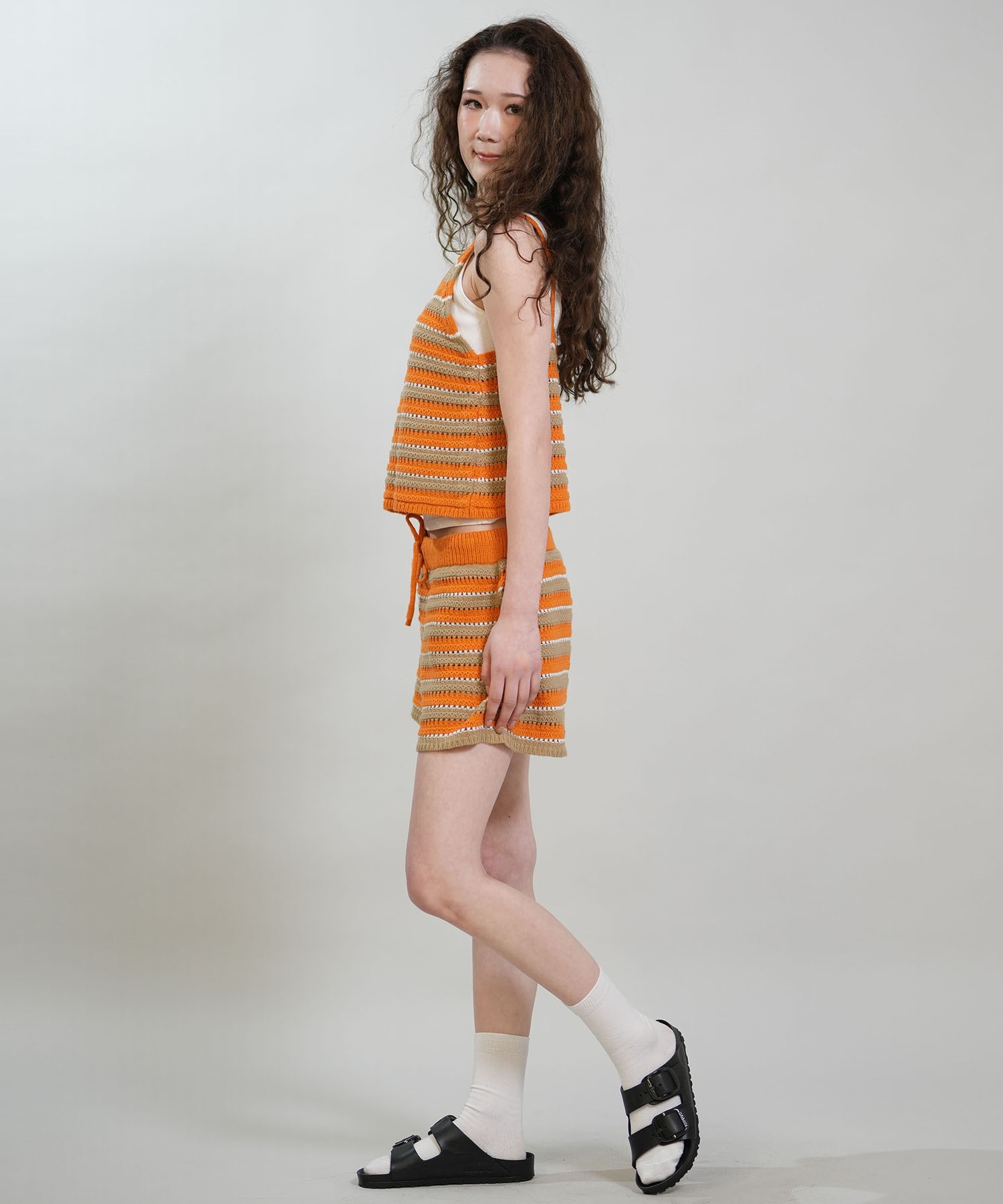 RIKKA FEMME リッカファム キャミソール レディース ニットキャミ ボーダー かぎ針編み セットアップ対応 RF6S-2303(BLU-FREE)