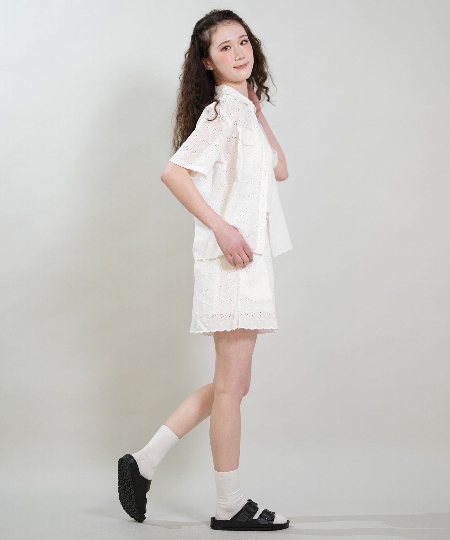 RIKKA FEMME リッカファム 半袖 シャツ レディース レース刺繍 セットアップ対応 RF6S-2401(WHT-FREE)