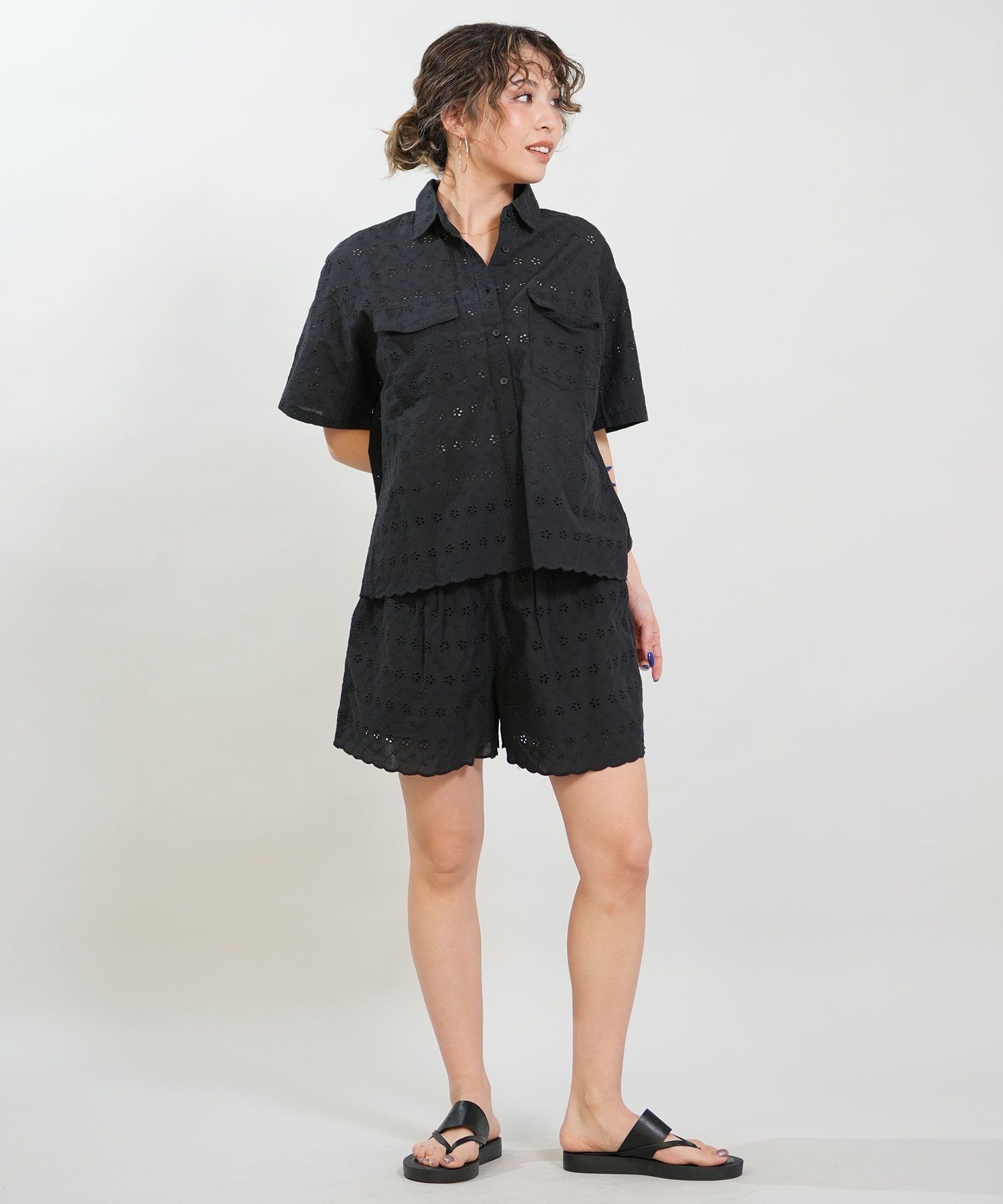 RIKKA FEMME リッカファム 半袖 シャツ レディース レース刺繍 セットアップ対応 RF6S-2401(WHT-FREE)