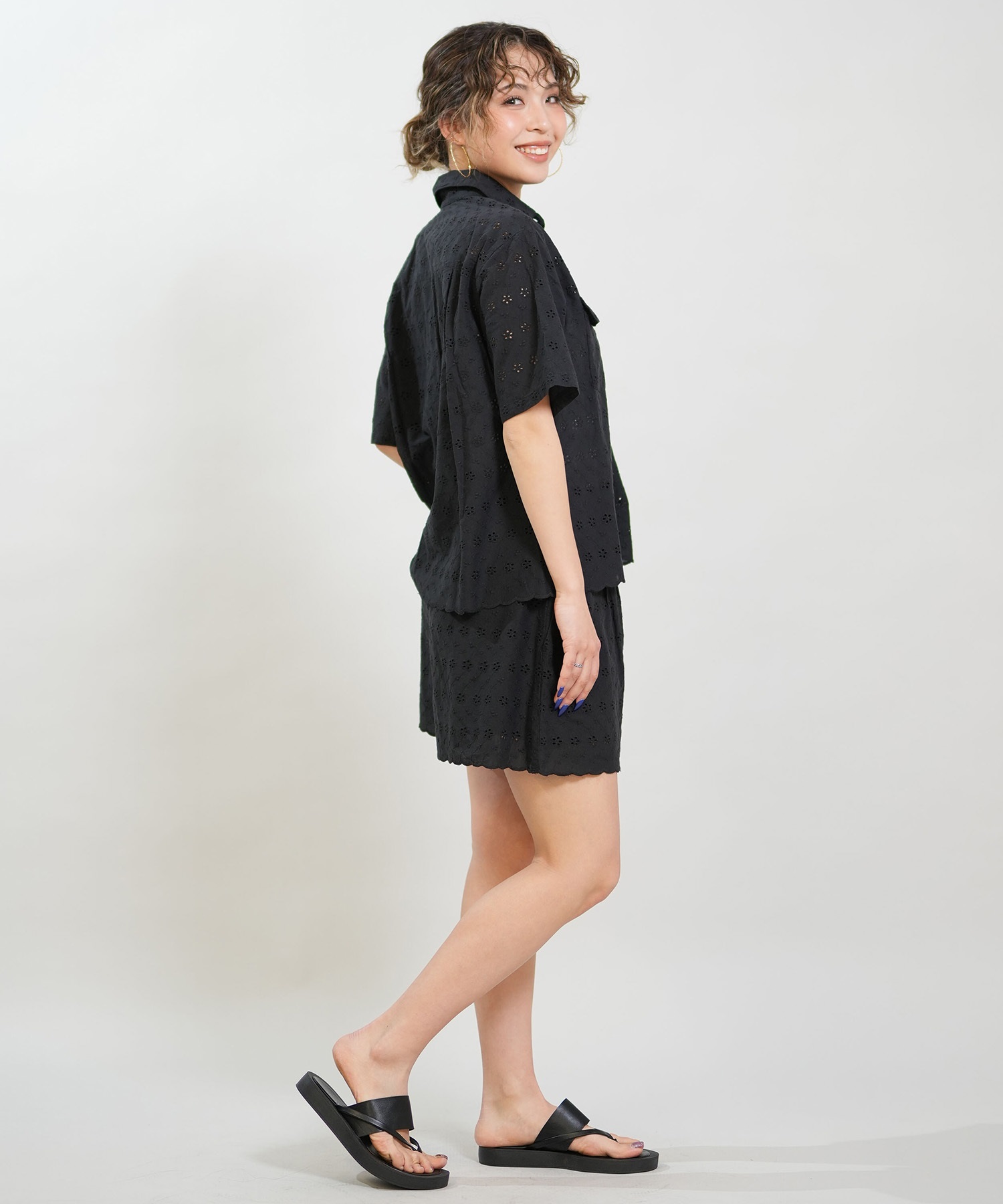 RIKKA FEMME リッカファム 半袖 シャツ レディース レース刺繍 セットアップ対応 RF6S-2401(WHT-FREE)