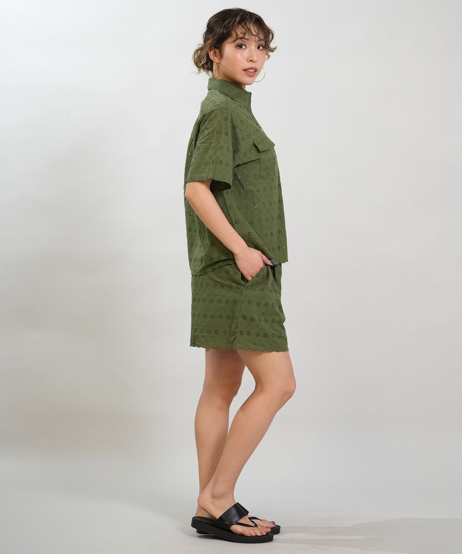 RIKKA FEMME リッカファム 半袖 シャツ レディース レース刺繍 セットアップ対応 RF6S-2401(WHT-FREE)