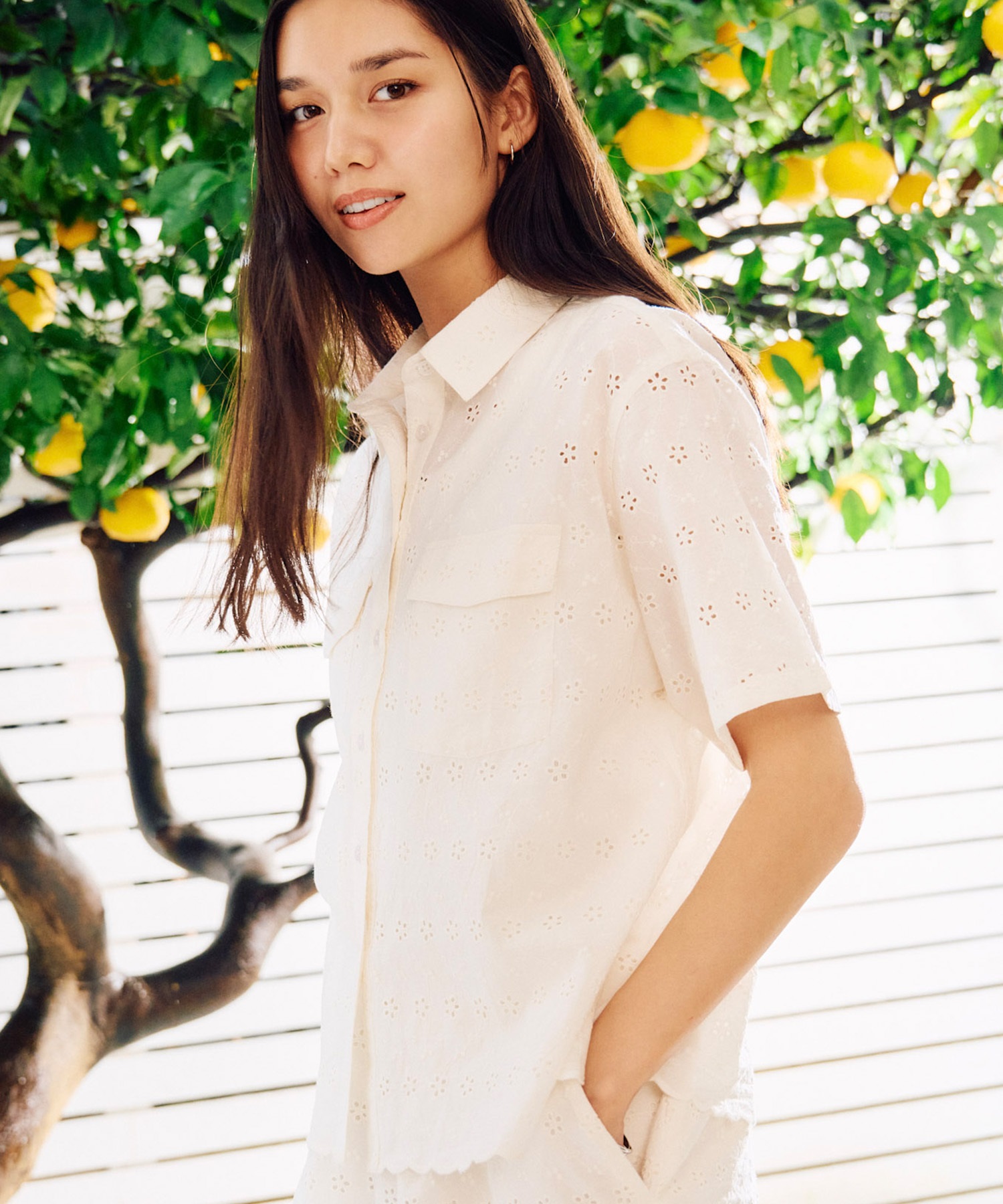 RIKKA FEMME リッカファム 半袖 シャツ レディース レース刺繍 セットアップ対応 RF6S-2401(WHT-FREE)