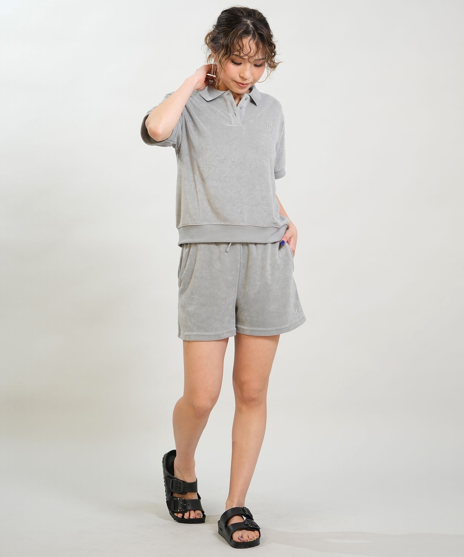 RIKKA FEMME リッカファム 半袖 ポロシャツ レディース パイル生地 吸水速乾 UVカット セットアップ対応 RF6S-2501(GRY-FREE)