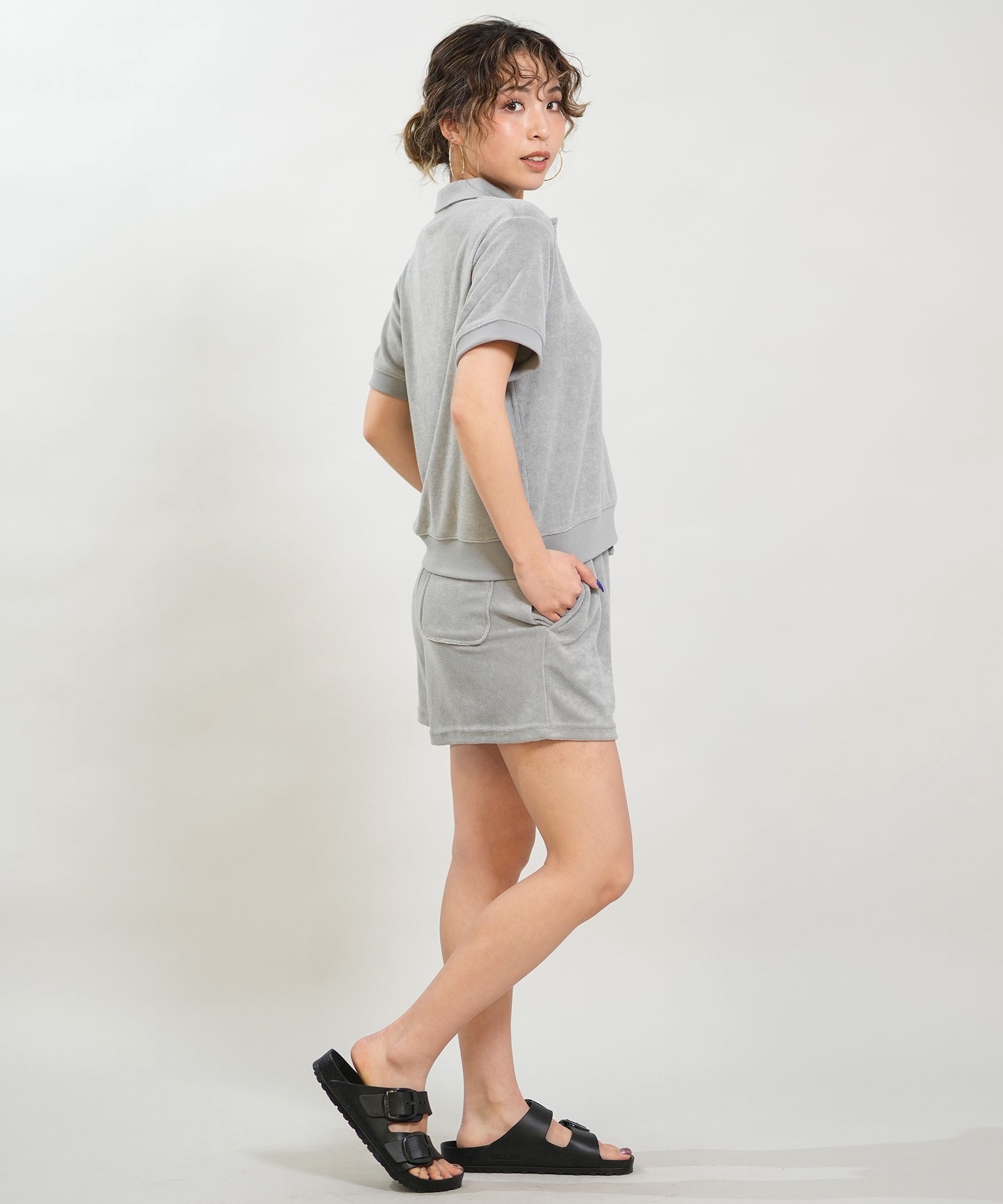 RIKKA FEMME リッカファム 半袖 ポロシャツ レディース パイル生地 吸水速乾 UVカット セットアップ対応 RF6S-2501(GRY-FREE)