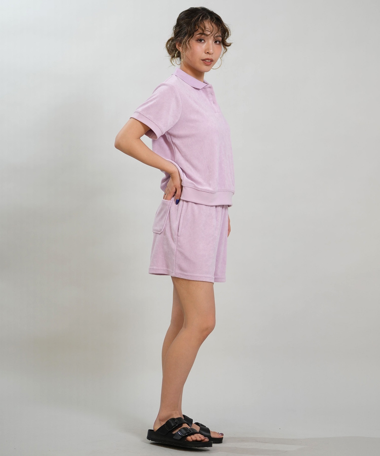 RIKKA FEMME リッカファム 半袖 ポロシャツ レディース パイル生地 吸水速乾 UVカット セットアップ対応 RF6S-2501(GRY-FREE)