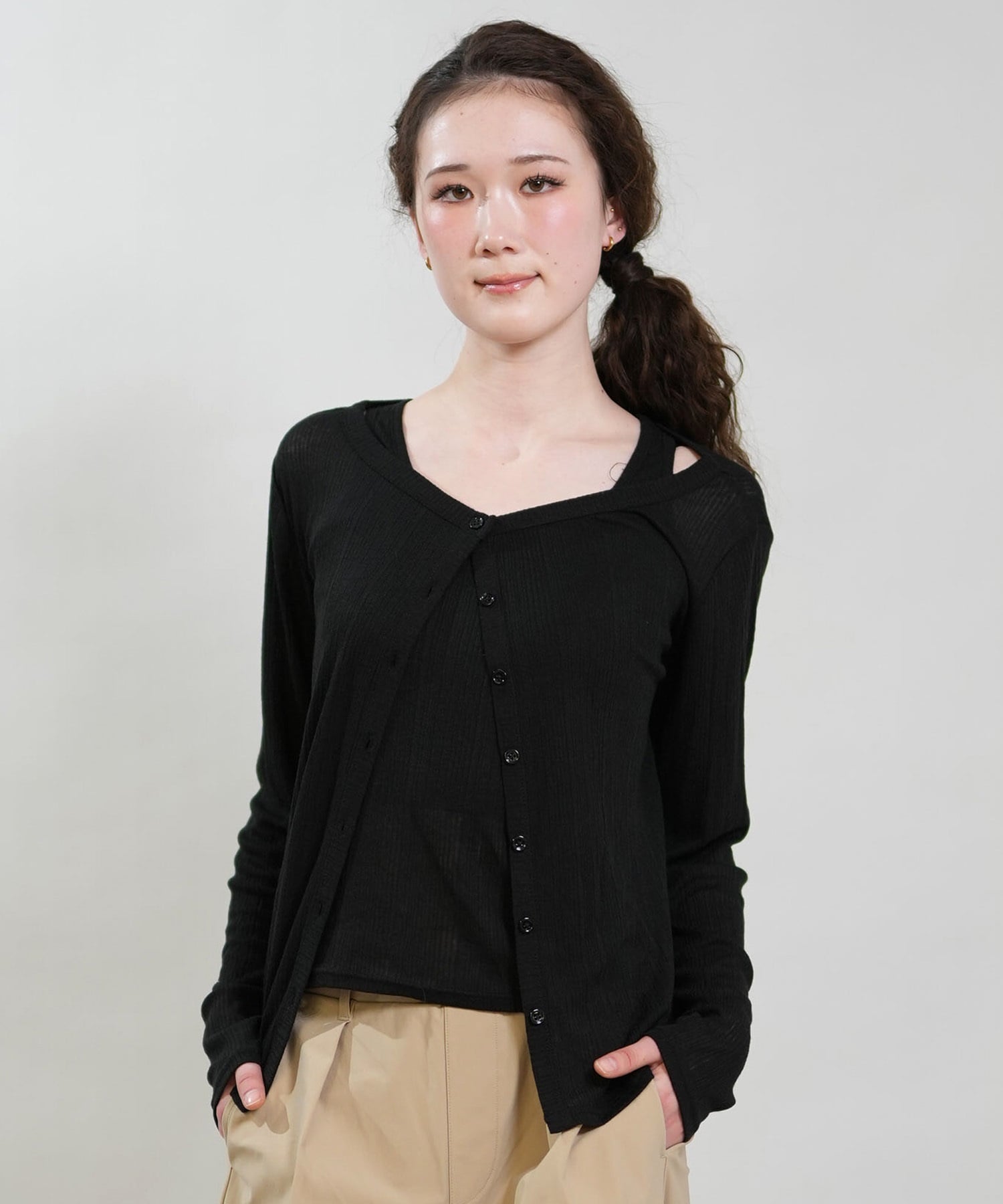 RIKKA FEMME リッカファム アンサンブル レディース 長袖 カーディガン タンクトップ 2点セット RF6S-2602(BLK-FREE)