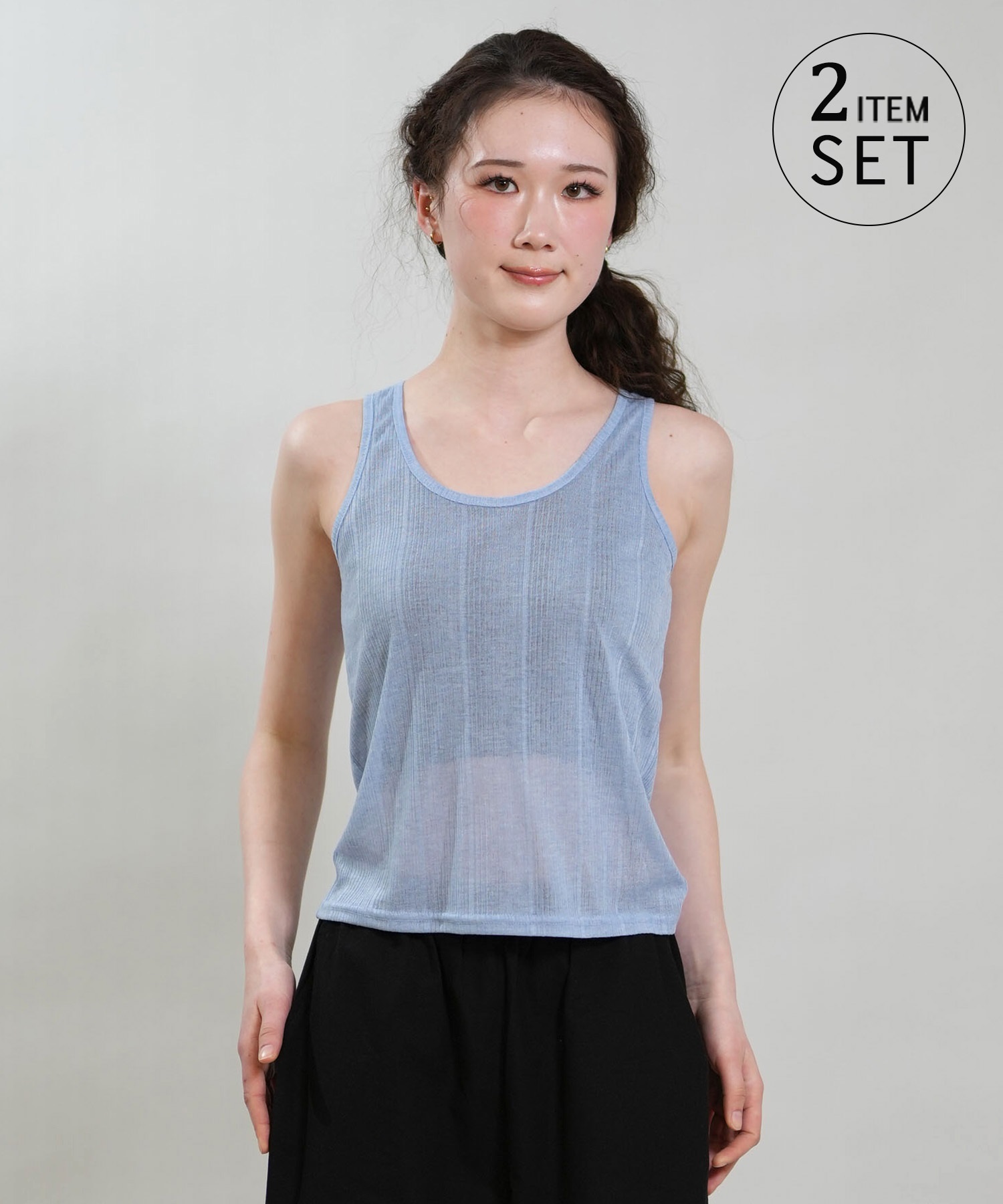 RIKKA FEMME リッカファム アンサンブル レディース 長袖 カーディガン タンクトップ 2点セット RF6S-2602(BLK-FREE)