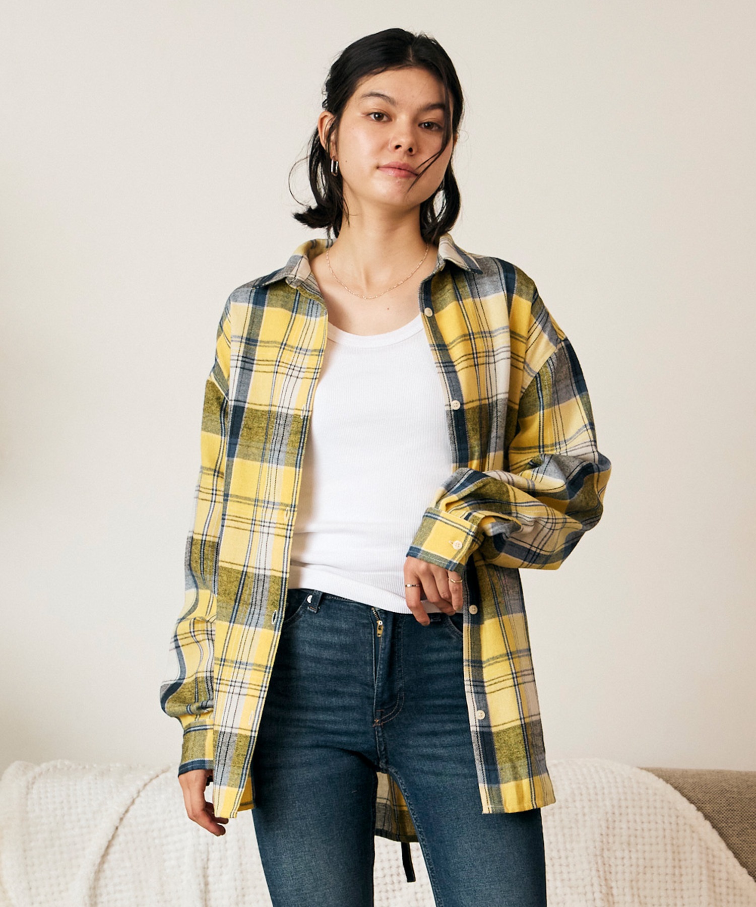 RIKKA FEMME リッカファム 長袖 シャツ レディース チェック柄 ネルシャツ ウエストリボン RF6F-2602(KHA-FREE)