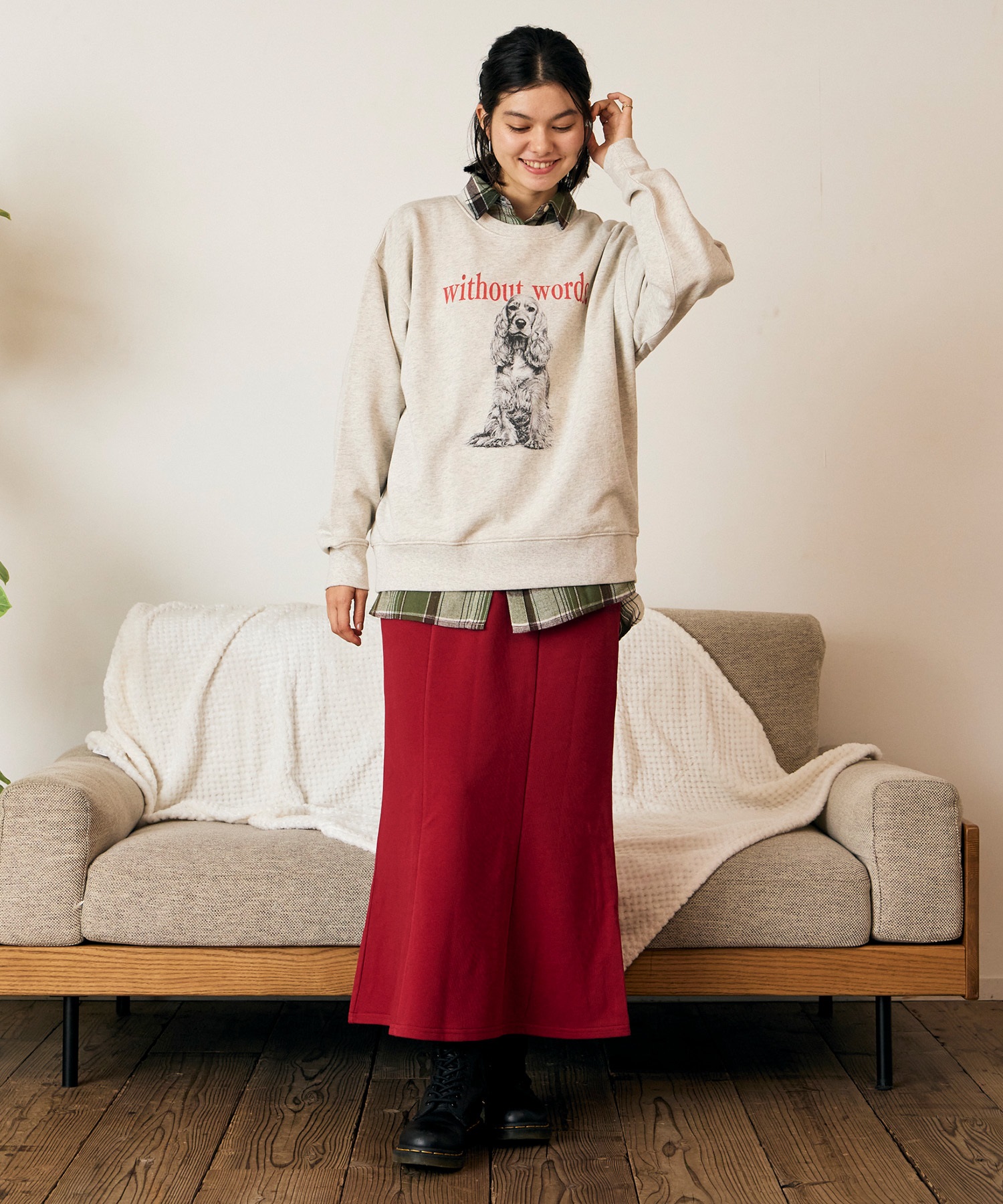 RIKKA FEMME リッカファム 長袖 シャツ レディース チェック柄 ネルシャツ ウエストリボン RF6F-2602(KHA-FREE)