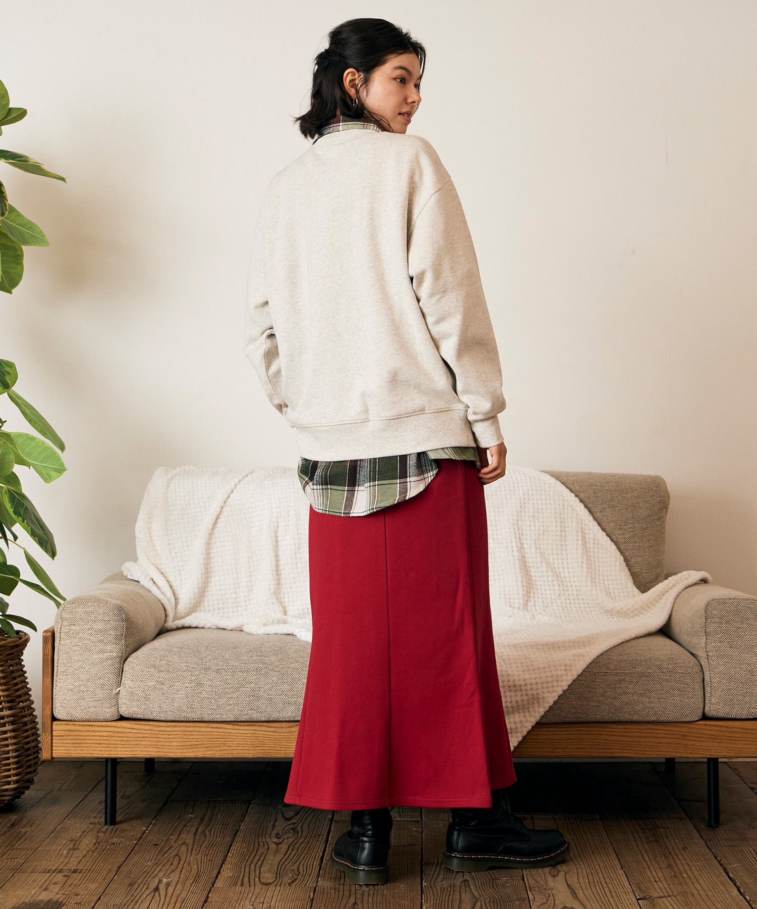 RIKKA FEMME リッカファム 長袖 シャツ レディース チェック柄 ネルシャツ ウエストリボン RF6F-2602(KHA-FREE)