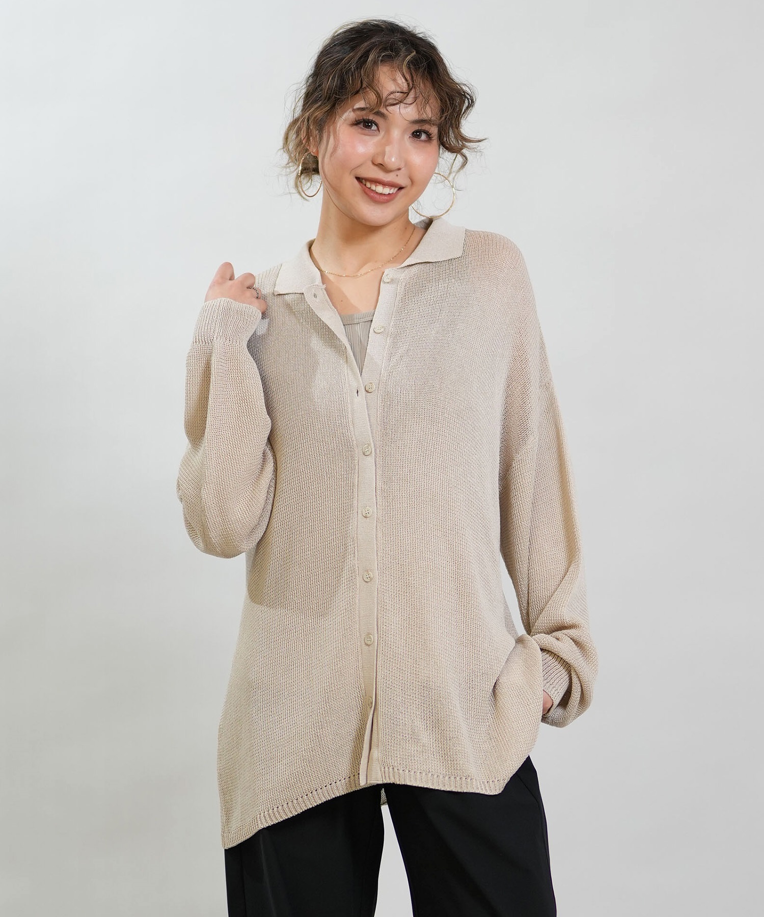 RIKKA FEMME リッカファム 長袖 ポロシャツ レディース ニット シアー RF6S-2701(BRN-FREE)