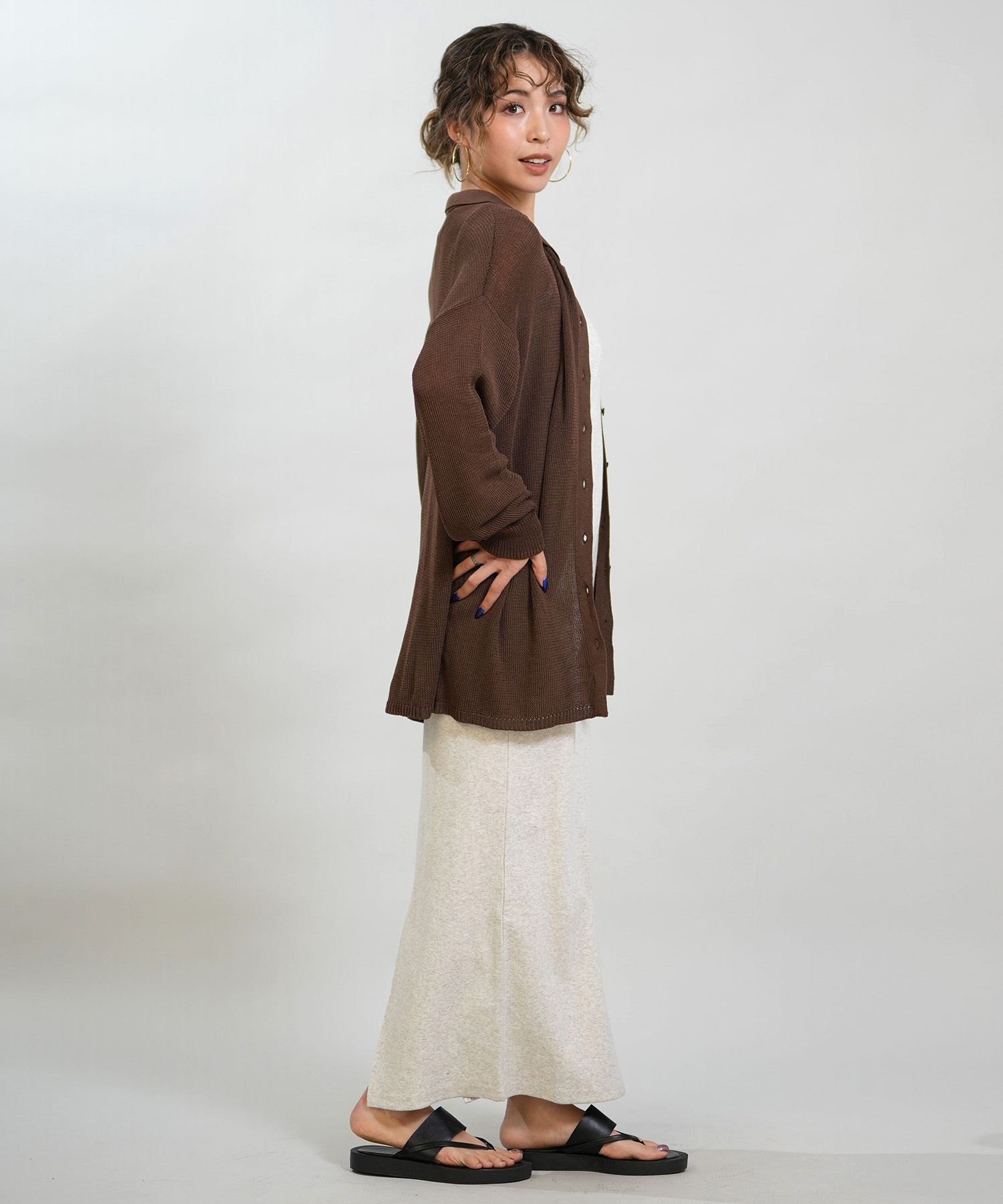RIKKA FEMME リッカファム 長袖 ポロシャツ レディース ニット シアー RF6S-2701(BRN-FREE)