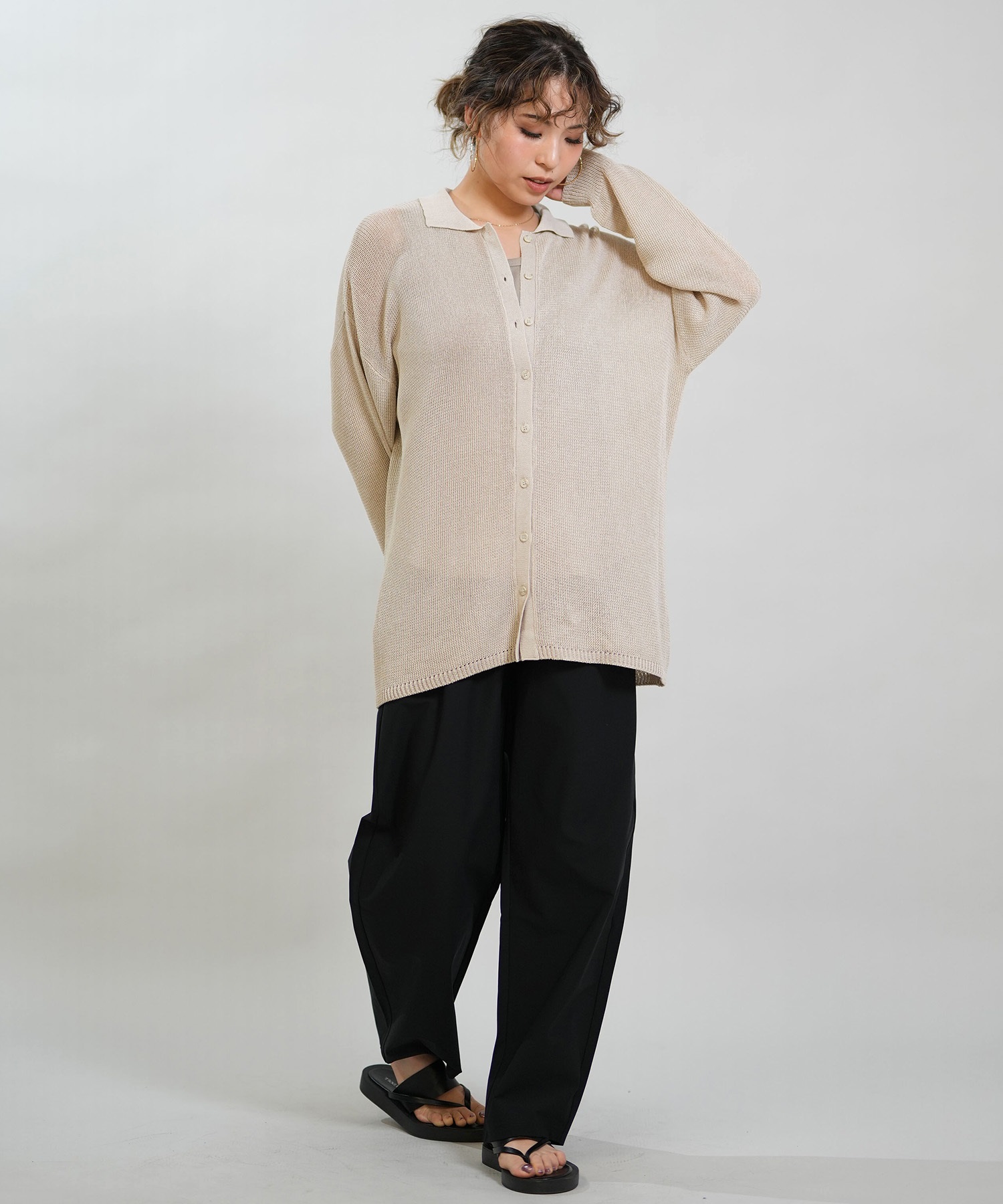 RIKKA FEMME リッカファム 長袖 ポロシャツ レディース ニット シアー RF6S-2701(BRN-FREE)