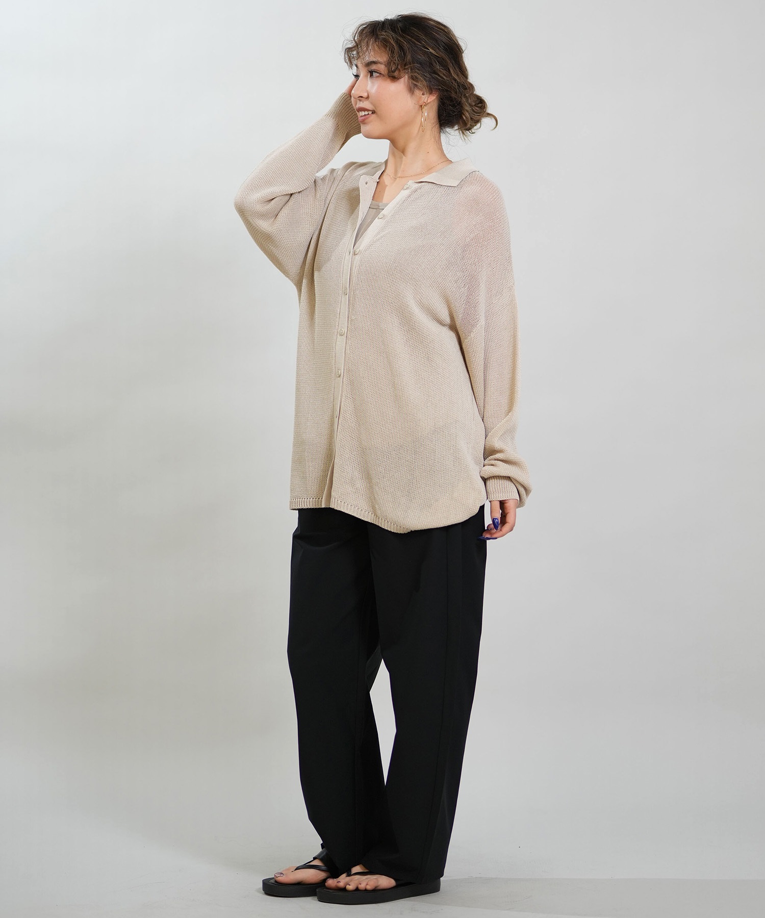 RIKKA FEMME リッカファム 長袖 ポロシャツ レディース ニット シアー RF6S-2701(BRN-FREE)