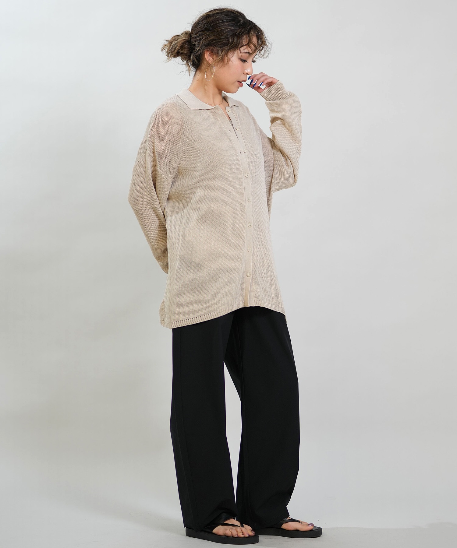RIKKA FEMME リッカファム 長袖 ポロシャツ レディース ニット シアー RF6S-2701(BRN-FREE)