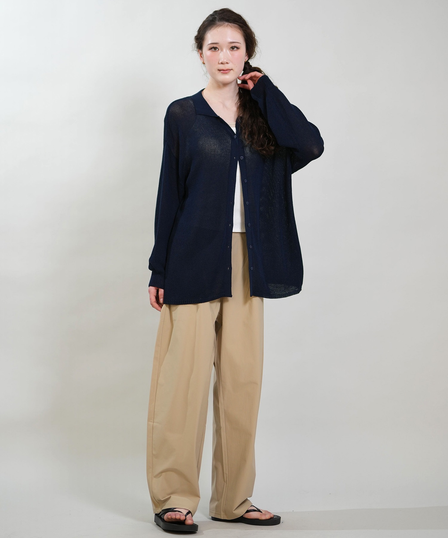RIKKA FEMME リッカファム 長袖 ポロシャツ レディース ニット シアー RF6S-2701(BRN-FREE)