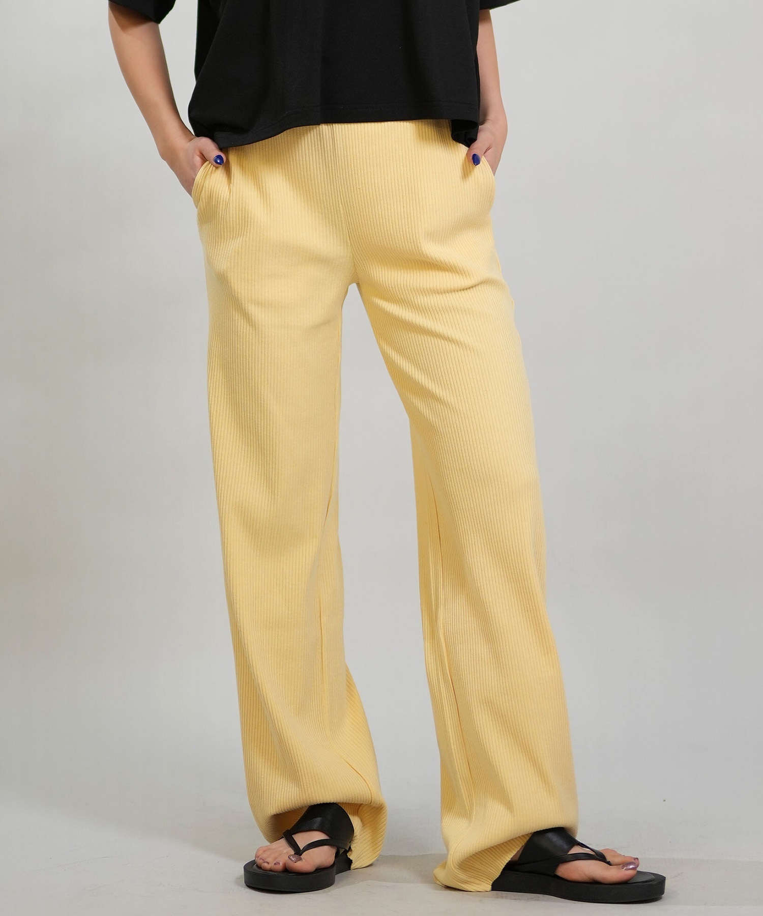 RIKKA FEMME リッカファム ロングパンツ レディース リブパンツ フレア RF6S-3105(BLK-FREE)