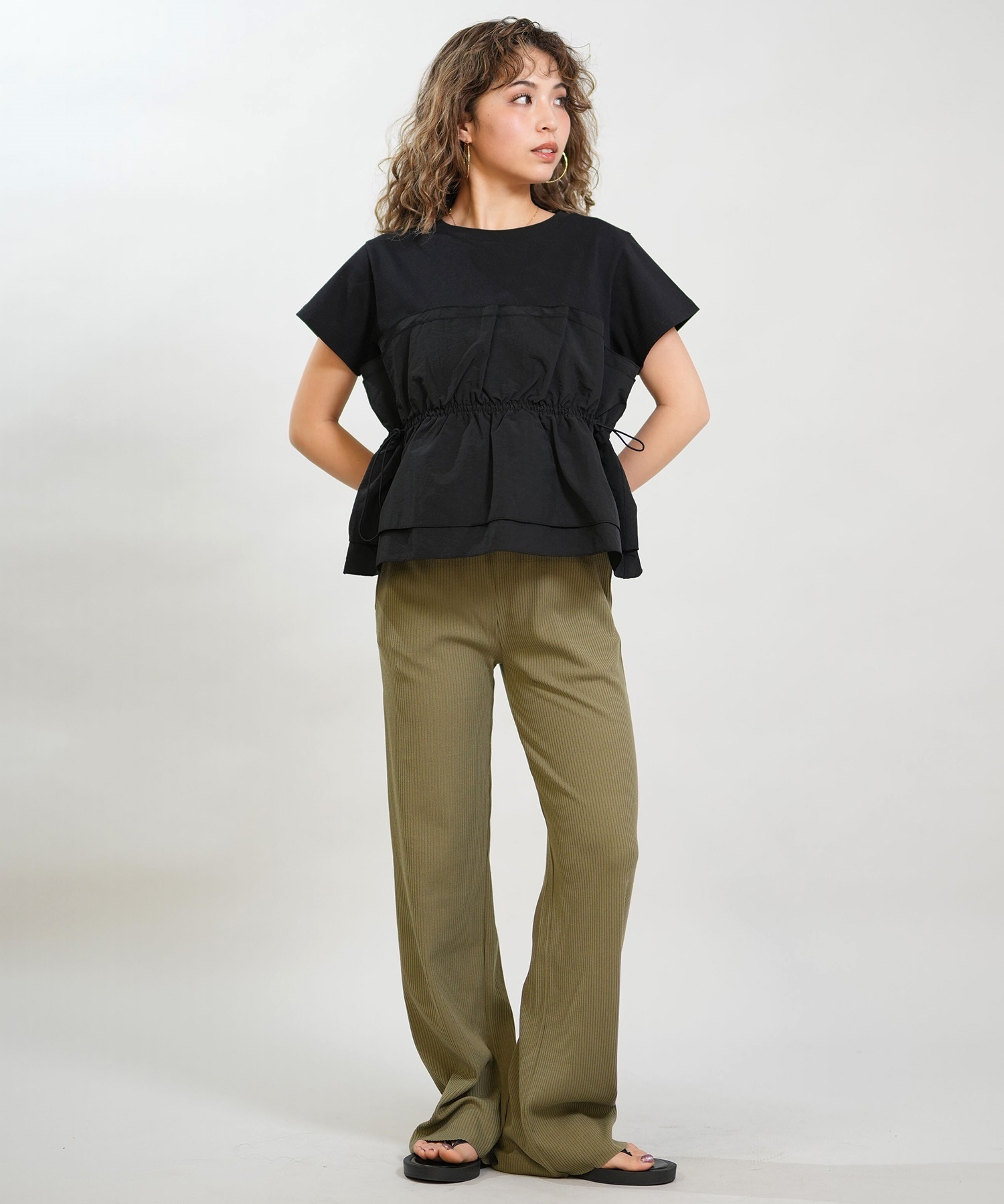 RIKKA FEMME リッカファム ロングパンツ レディース リブパンツ フレア RF6S-3105(BLK-FREE)