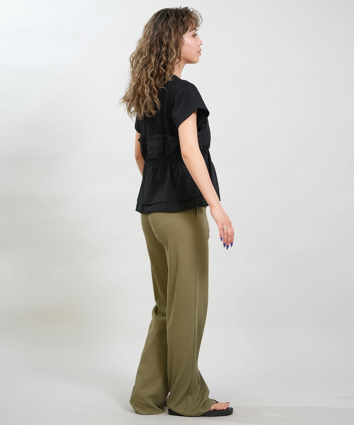 RIKKA FEMME リッカファム ロングパンツ レディース リブパンツ フレア RF6S-3105(BLK-FREE)