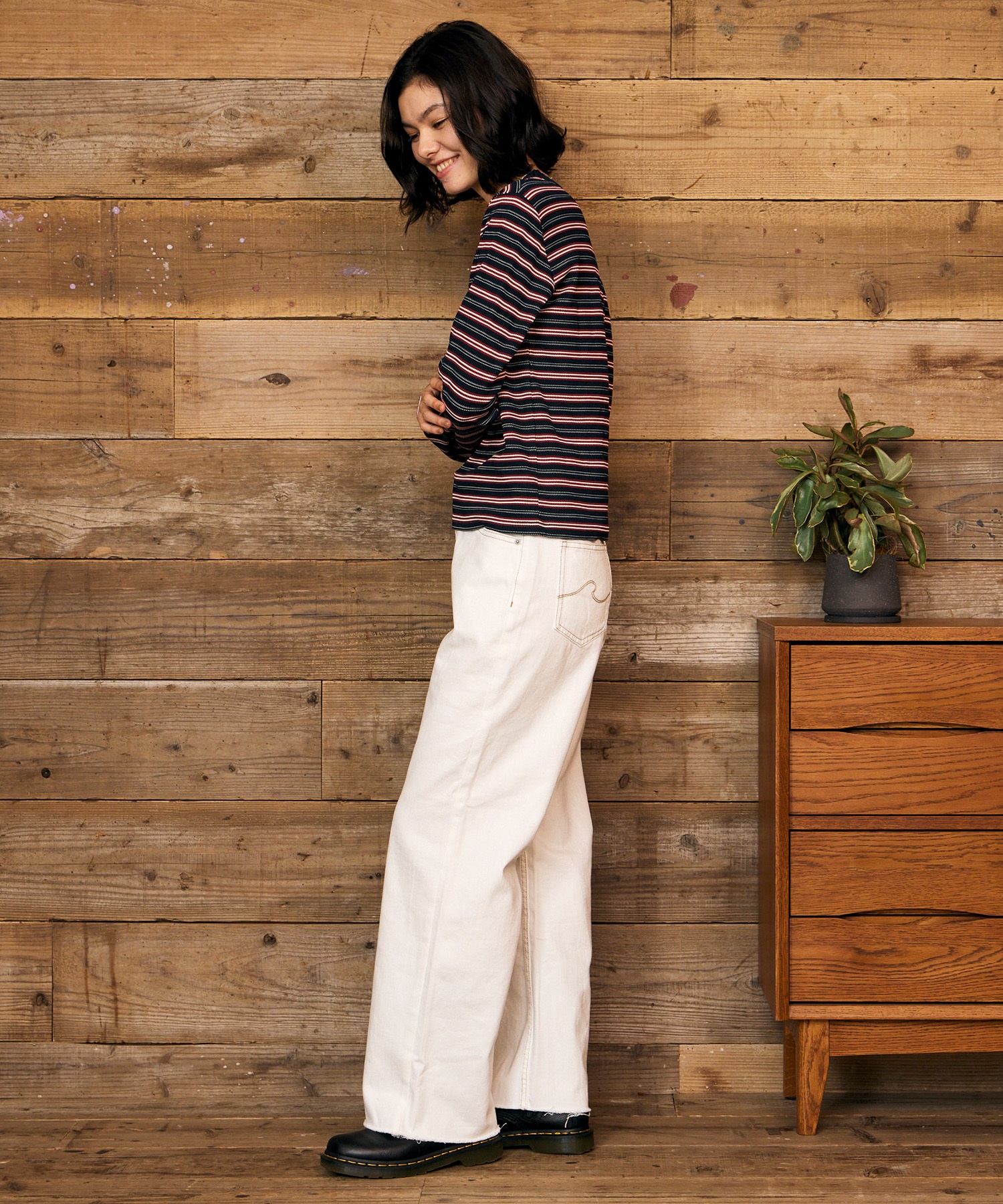 RIKKA FEMME リッカファム ロングパンツ レディース デニム パンツ Gパン フリンジフレアデニム RF6F-3102(WHT-SM)