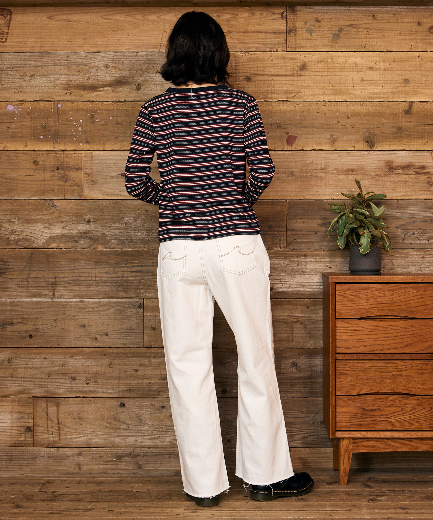 RIKKA FEMME リッカファム ロングパンツ レディース デニム パンツ Gパン フリンジフレアデニム RF6F-3102(WHT-SM)