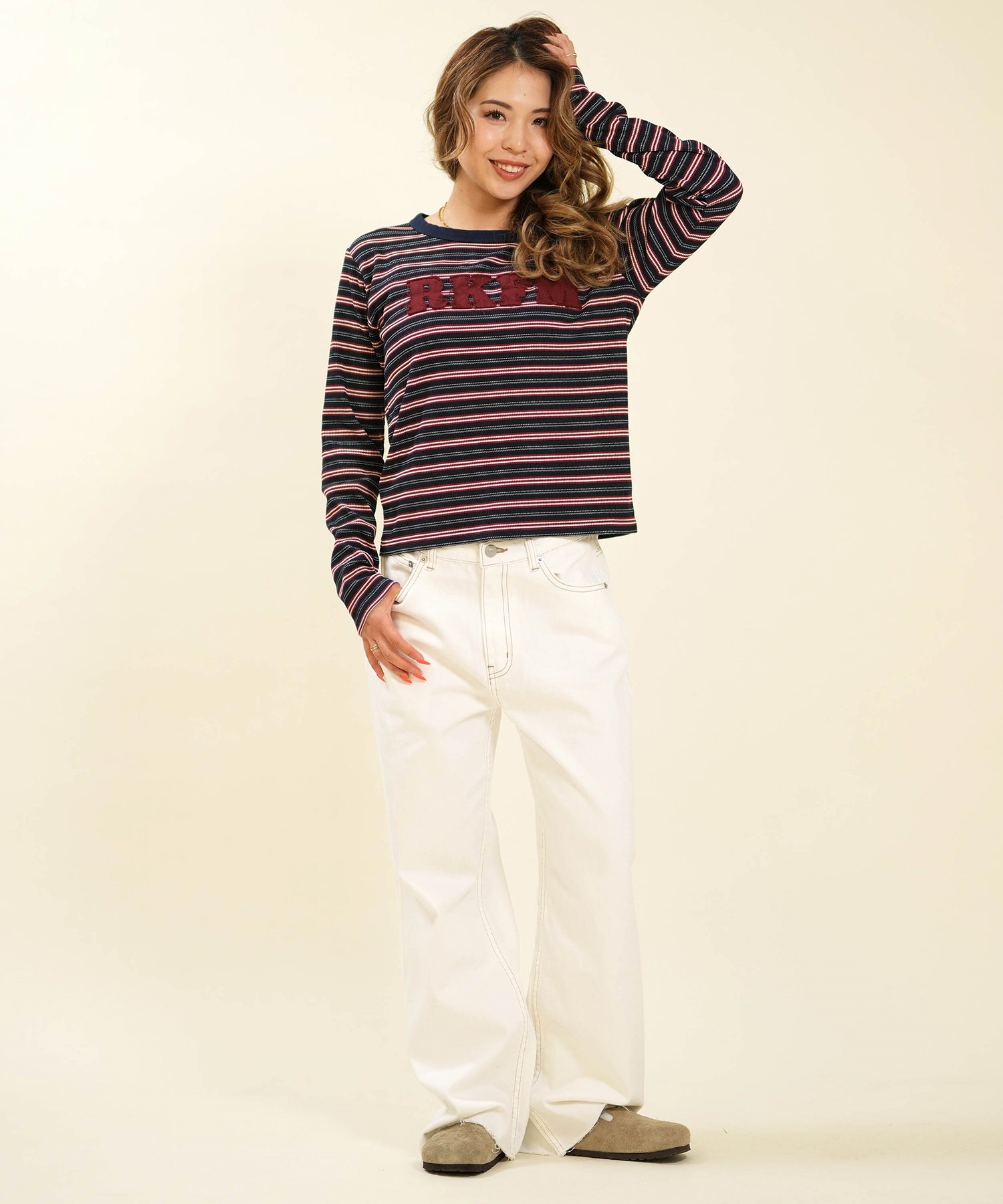 RIKKA FEMME リッカファム ロングパンツ レディース デニム パンツ Gパン フリンジフレアデニム RF6F-3102(WHT-SM)