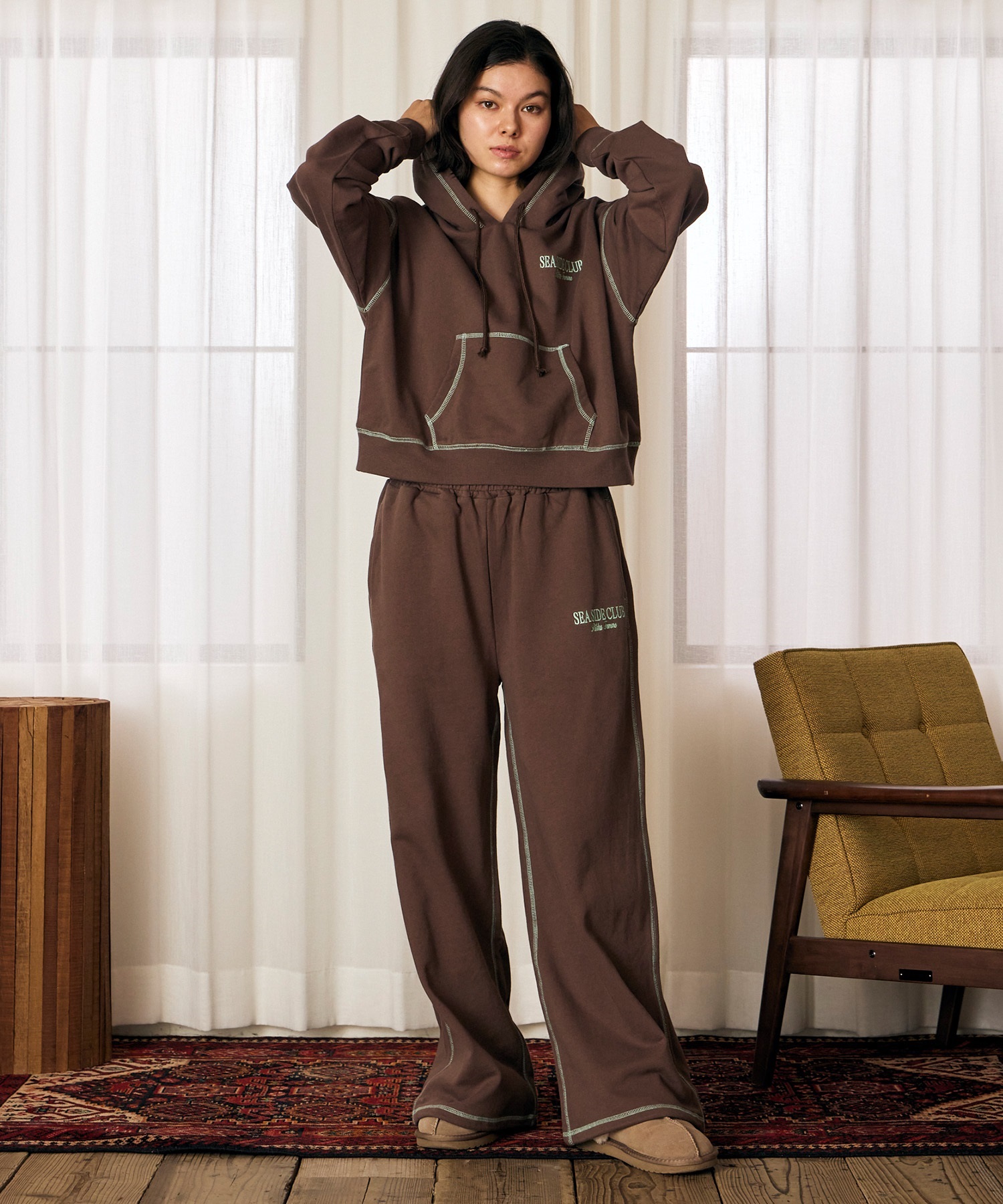 RIKKA FEMME リッカファム ロングパンツ レディース スウェット ロゴ刺繍 裏毛 配色ステッチ セットアップ対応 RF6F-3103(WHT-FREE)