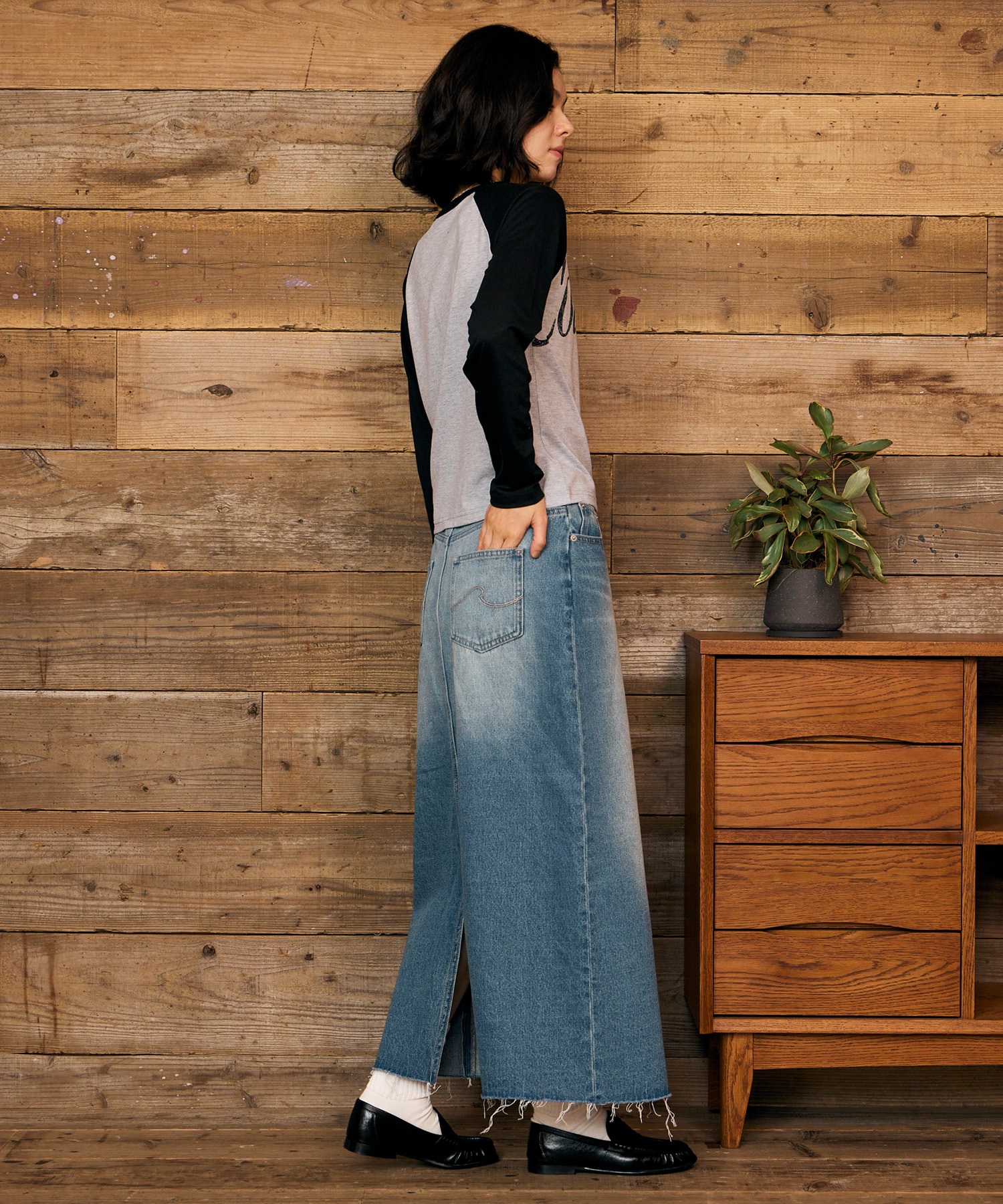 RIKKA FEMME リッカファム スカート レディース ロングスカート デニム ストレートシルエット フリンジデニムスカート RF6F-3501(WHT-SM)