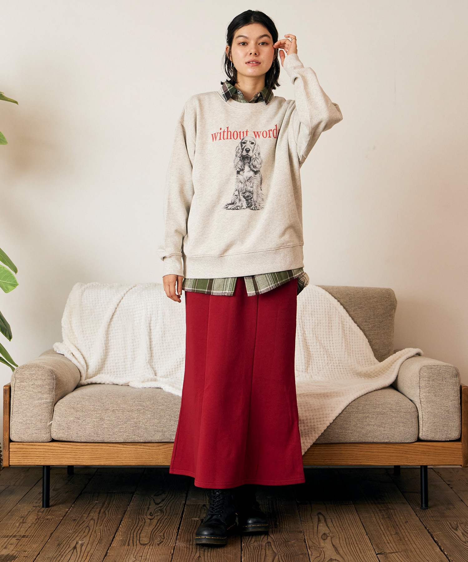 RIKKA FEMME リッカファム スカート レディース ロングスカート スウェット 裏毛 ウエストゴム カットソーマーメイド RF6F-3503(WHT-FREE)