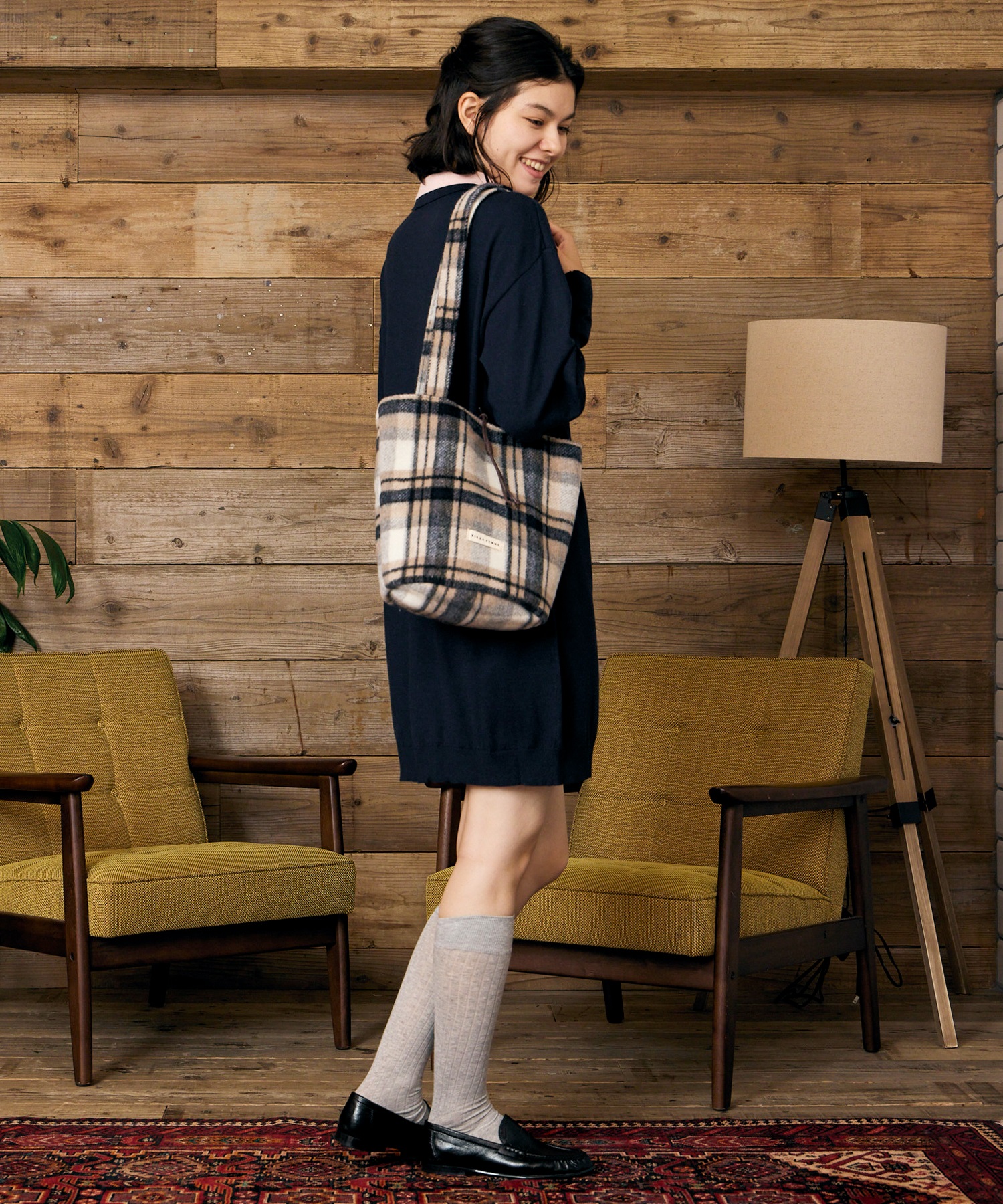 SLP バックグラフィック　ウール　チェック　ジップアップジャケット　44 RIKKA FEMME リッカファム トートバッグ ボア チェックシャギートート