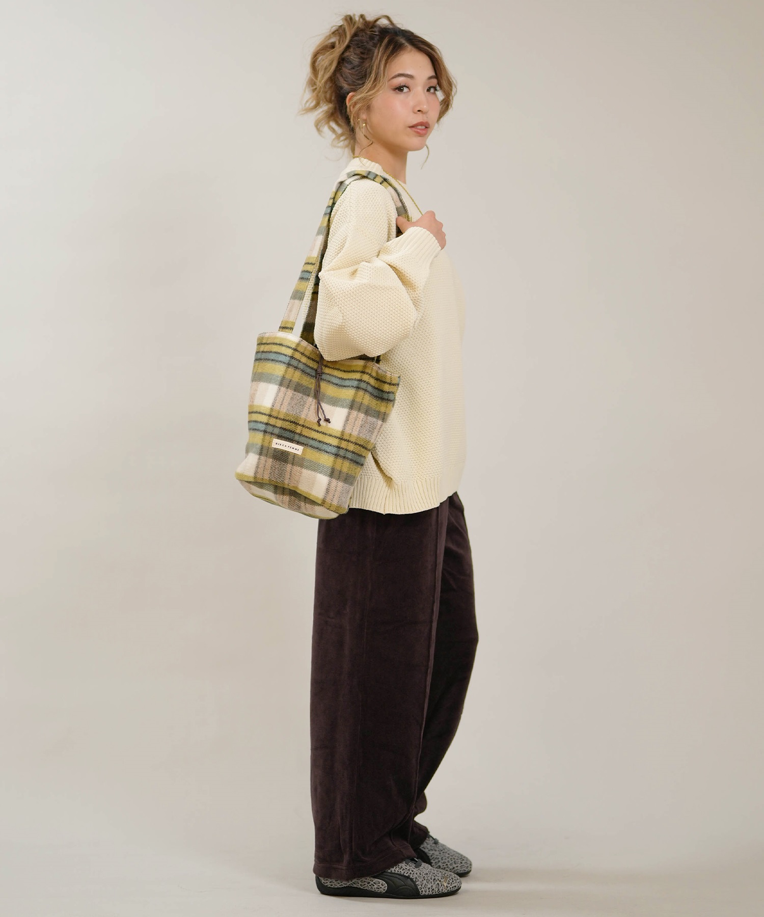 RIKKA FEMME リッカファム トートバッグ ボア チェックシャギートート RFA6F-0102(BEG-ONE)