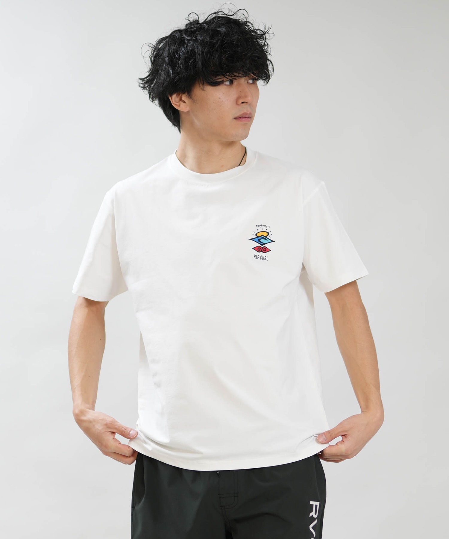 RIP CURL リップカール 半袖 Tシャツ メンズ UVカット SEARCH ICON RASH RCM6S-4303(WHT-M)
