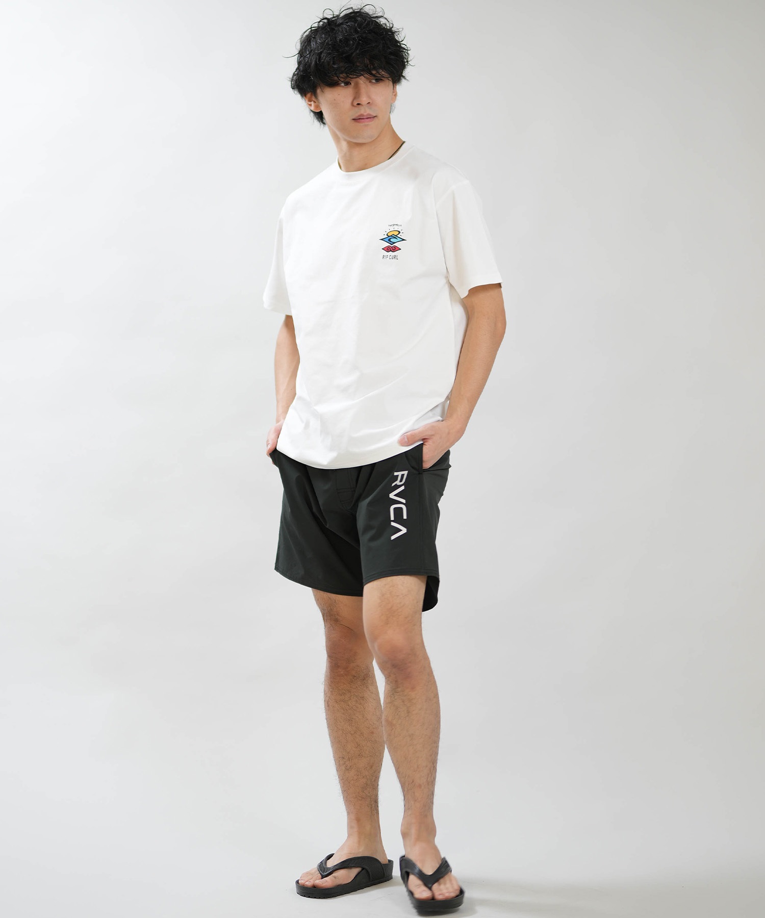 RIP CURL リップカール 半袖 Tシャツ メンズ UVカット SEARCH ICON RASH RCM6S-4303(WHT-M)
