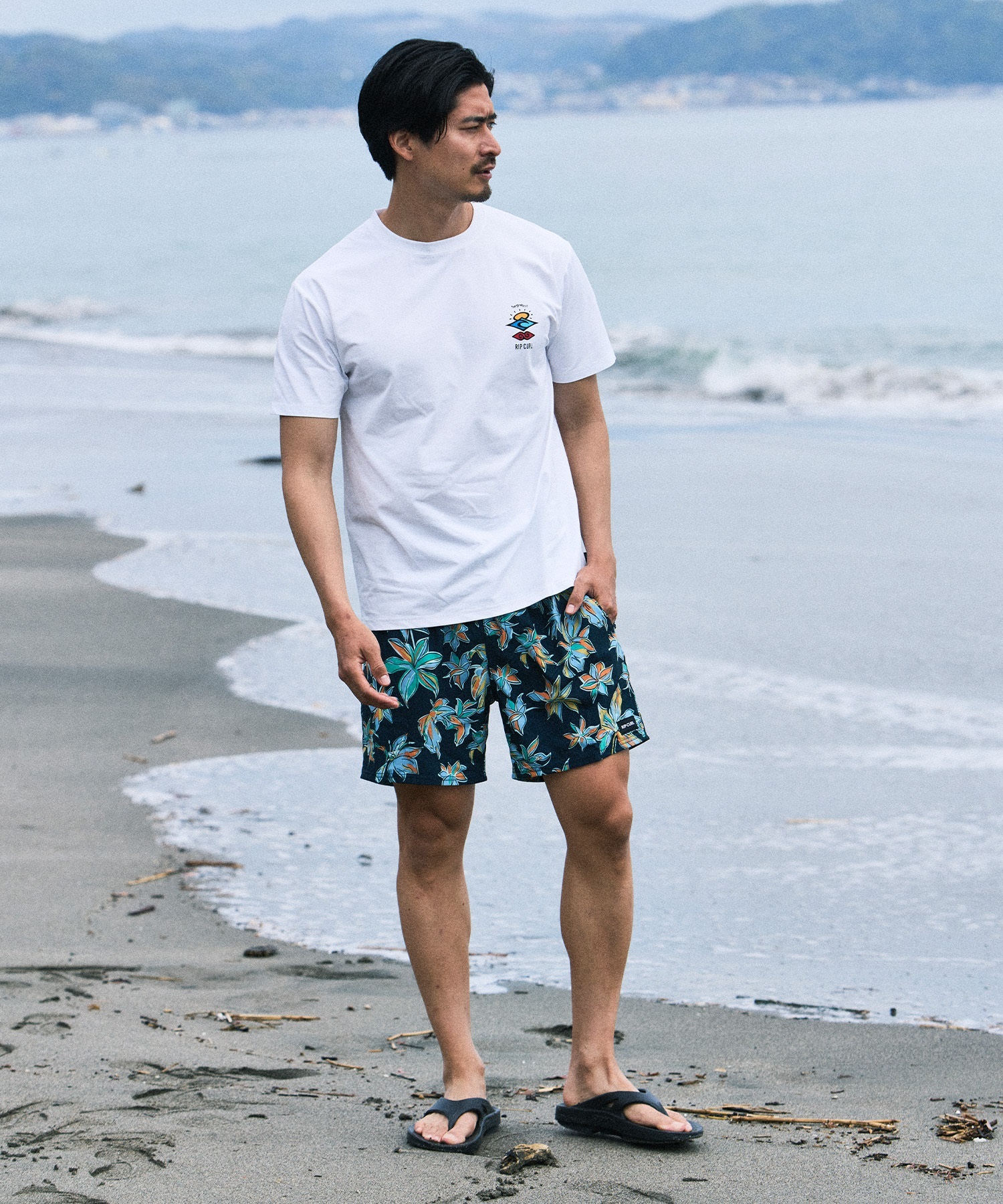 RIP CURL リップカール 半袖 Tシャツ メンズ UVカット SEARCH ICON RASH RCM6S-4303(BLK-M)