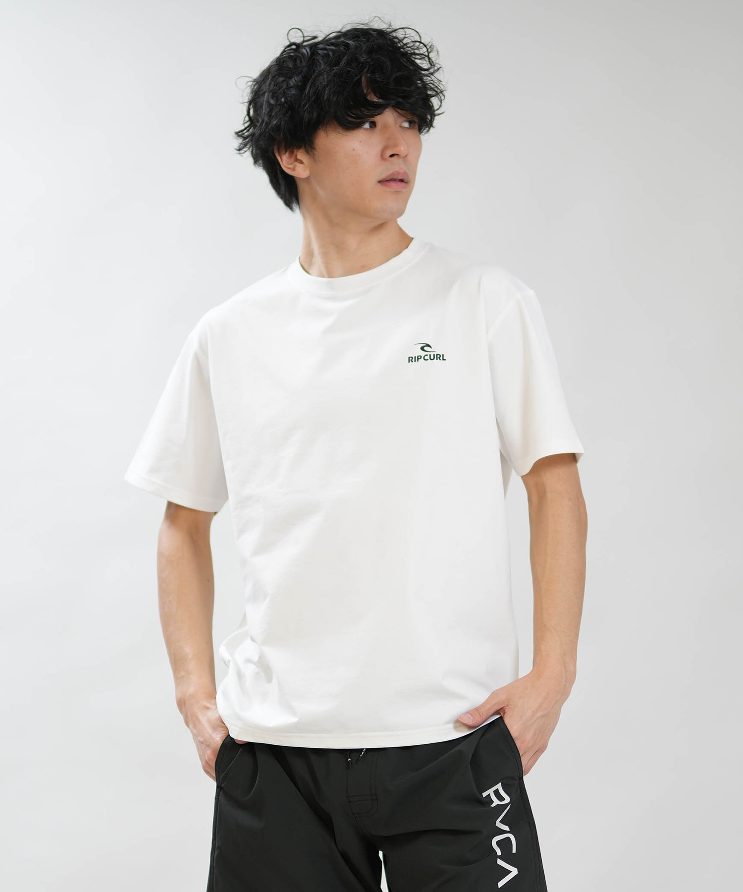 RIP CURL リップカール 半袖 Tシャツ メンズ UVカット STICKER ICON RASH RCM6S-4306(BLK-M)