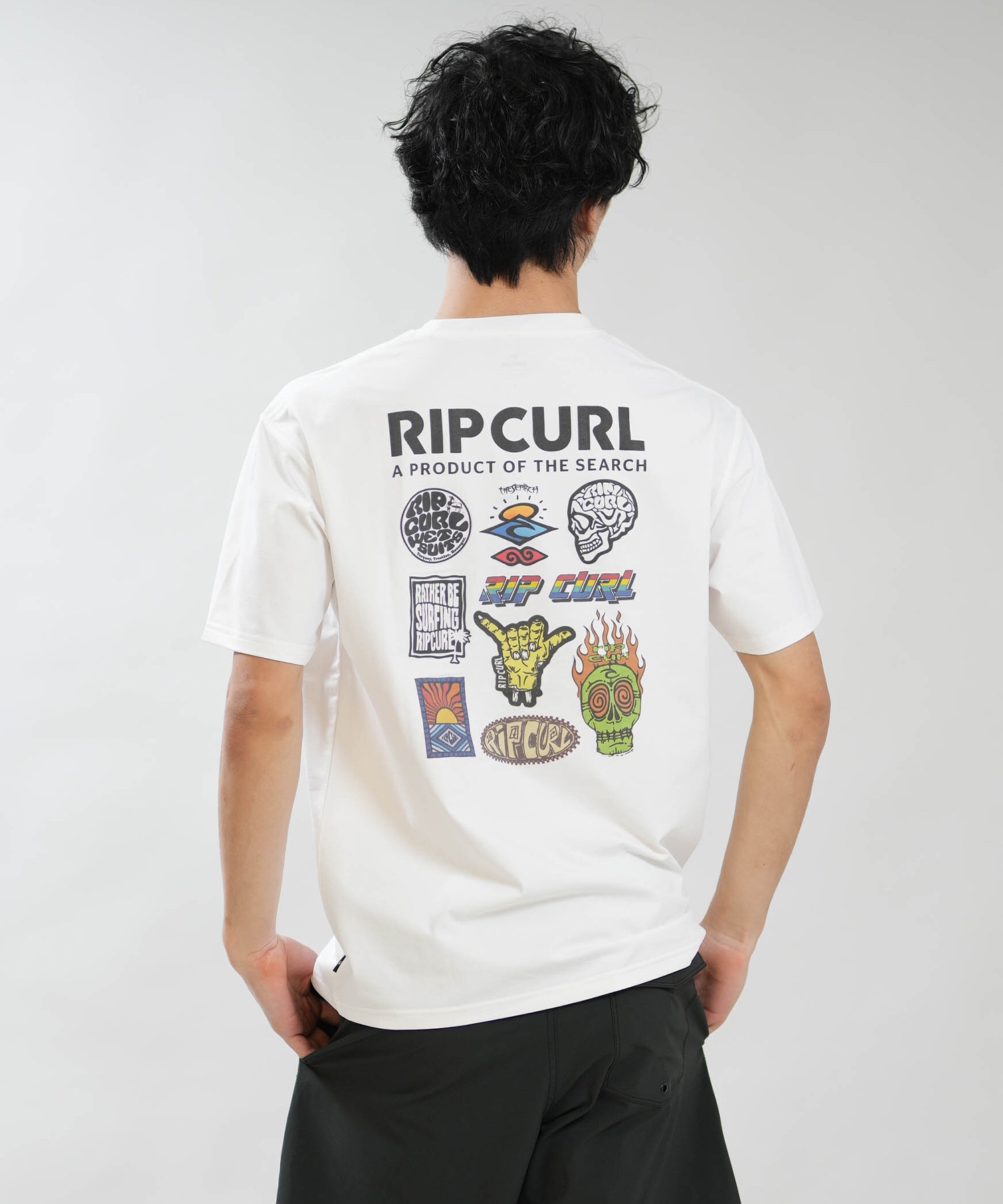 RIP CURL リップカール 半袖 Tシャツ メンズ UVカット STICKER ICON RASH RCM6S-4306(BLK-M)